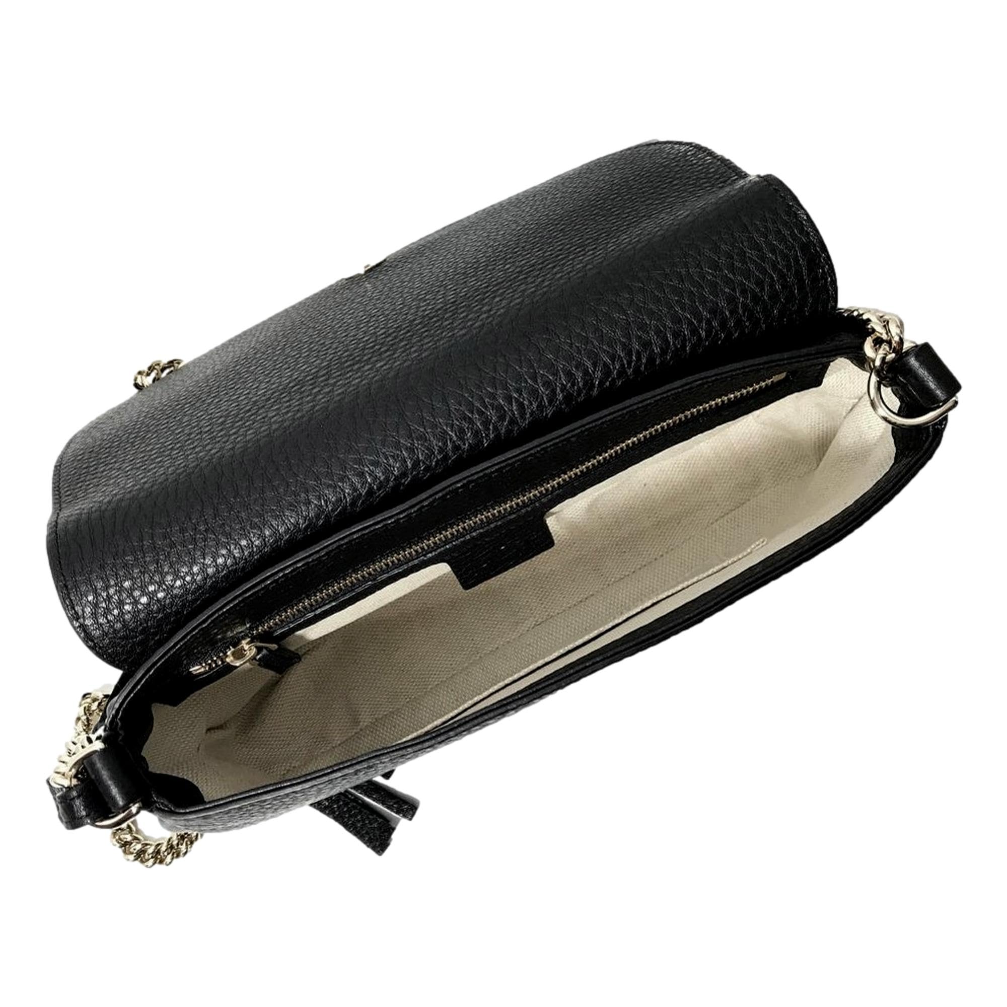 Gucci Soho Leather Flap Shoulder Bag Black Gold Tassel New Authentic: Gucci Soho Leather Flap Shoulder Bag Black Gold Tassel New Authentic