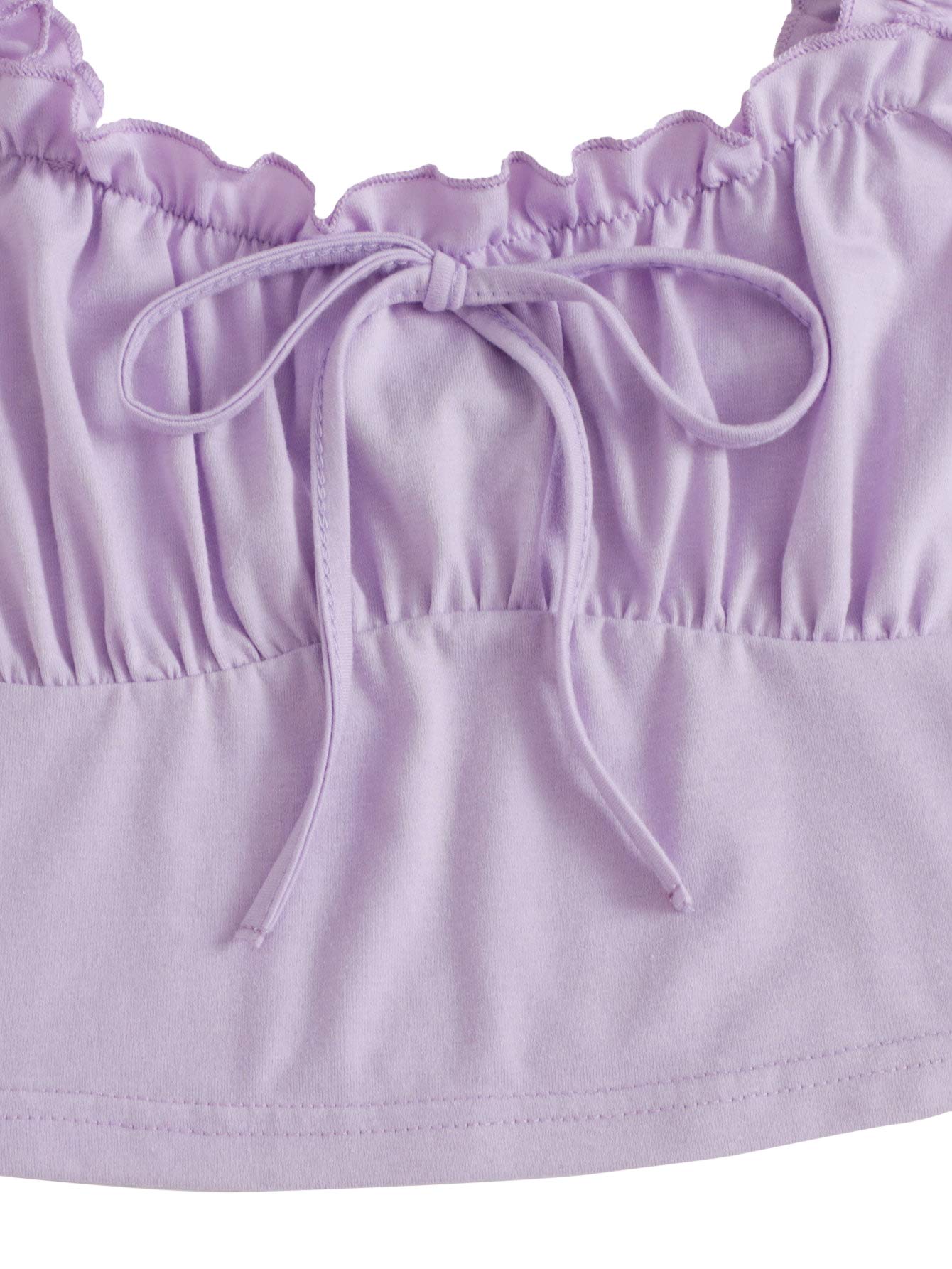 Verdusa Women's Frill Trim Strap Tie Knot Ruched Front Bustier Crop Top