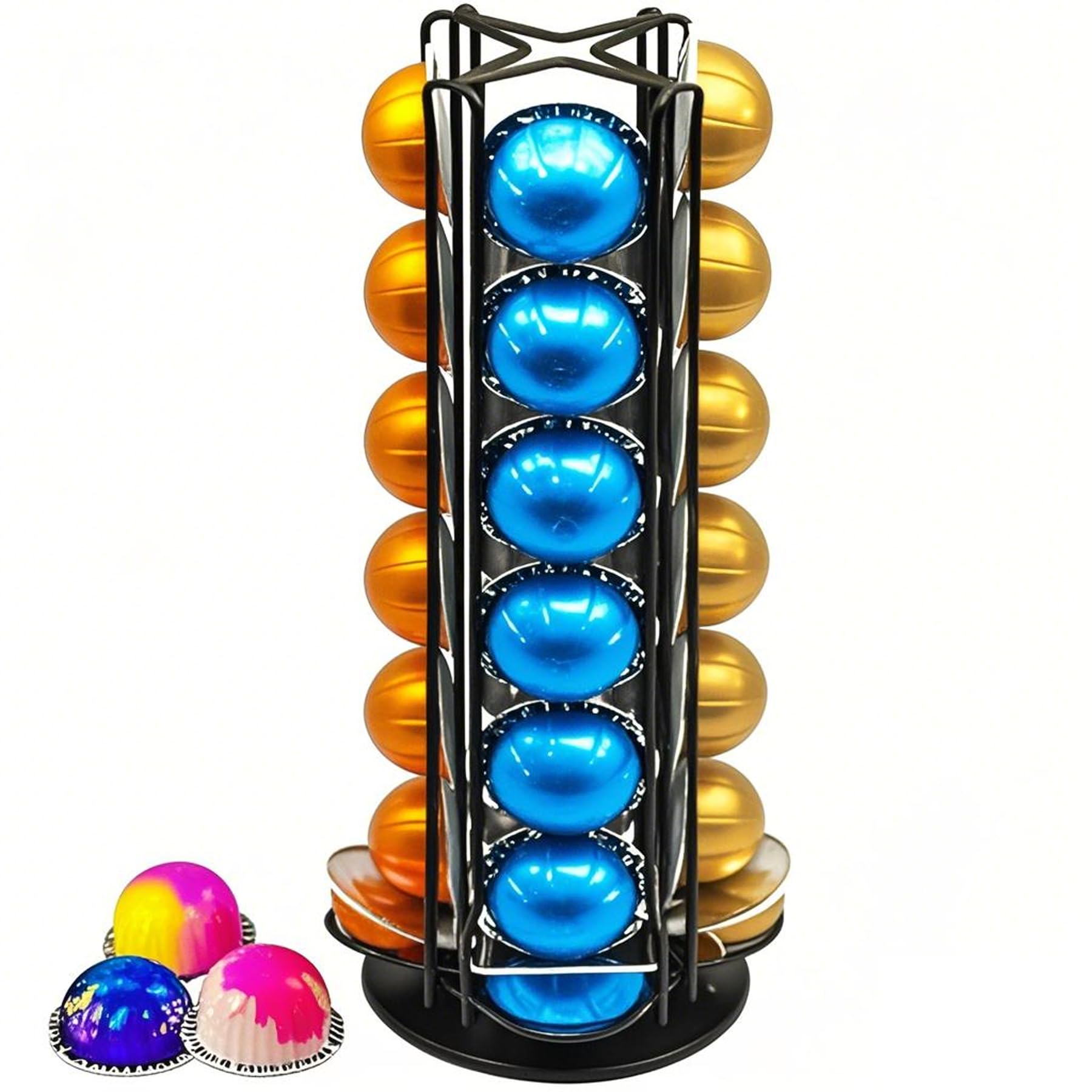 Meelio Vertuo Pod Holder Carousel Stand for 28 Nespresso Vertuo Capsule Storage Organizer with Extra Space for Coffee Mate Silent Rolling，Black: Black 28 Vertuo Pod