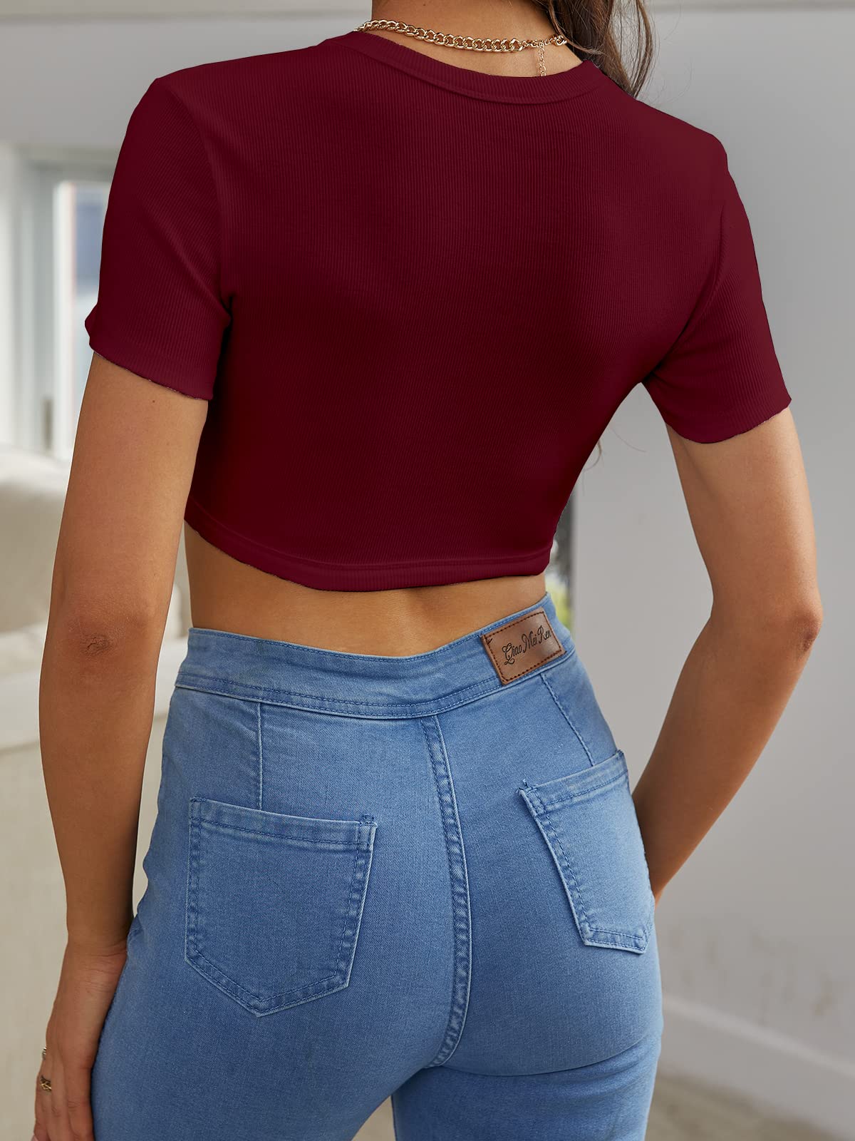 Abardsion Women's Crew Neck Racerback Knit Ribbed Basic Sleeveless Crop Tank Tops - Image 2