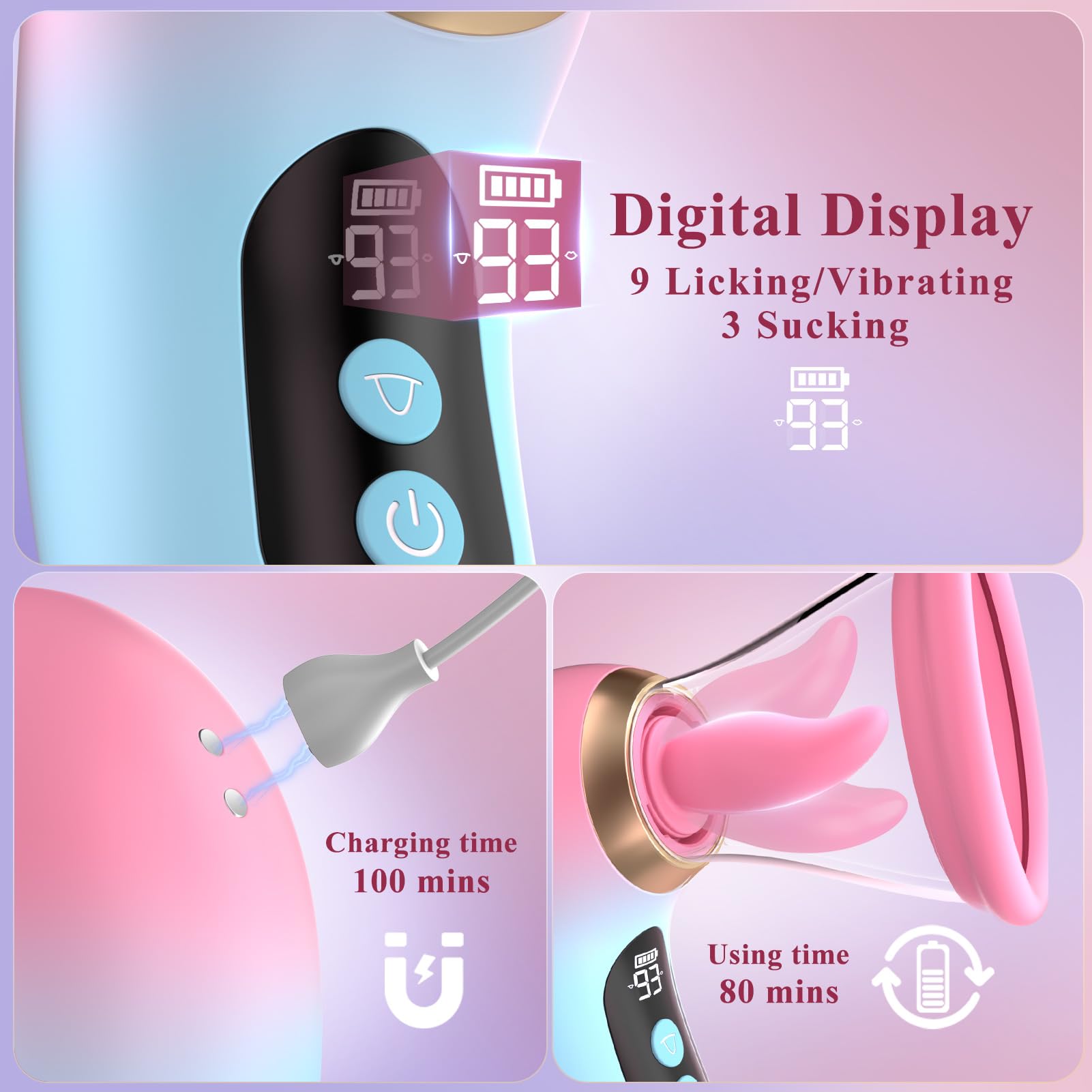 Gasevimo Sex Toys Rose Sex Toy Vibrator Rose Adult Toy Adult Toys for Women 3 Sucking, 9 Tongue Licking & Vibrating Vibrators, LCD Display Removable Cup Woman Female Couples Sex Toys G Spot Vibrators: Pink Blue