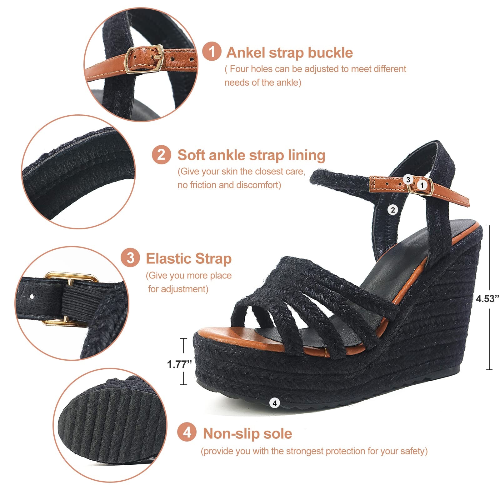 mikarka Sandals for Women, Platform Ankle Strap Womens Sandals Open Toe Espadrille Wedge Sandals for Women Concise Casual Summer Womens Shoes - Image 4