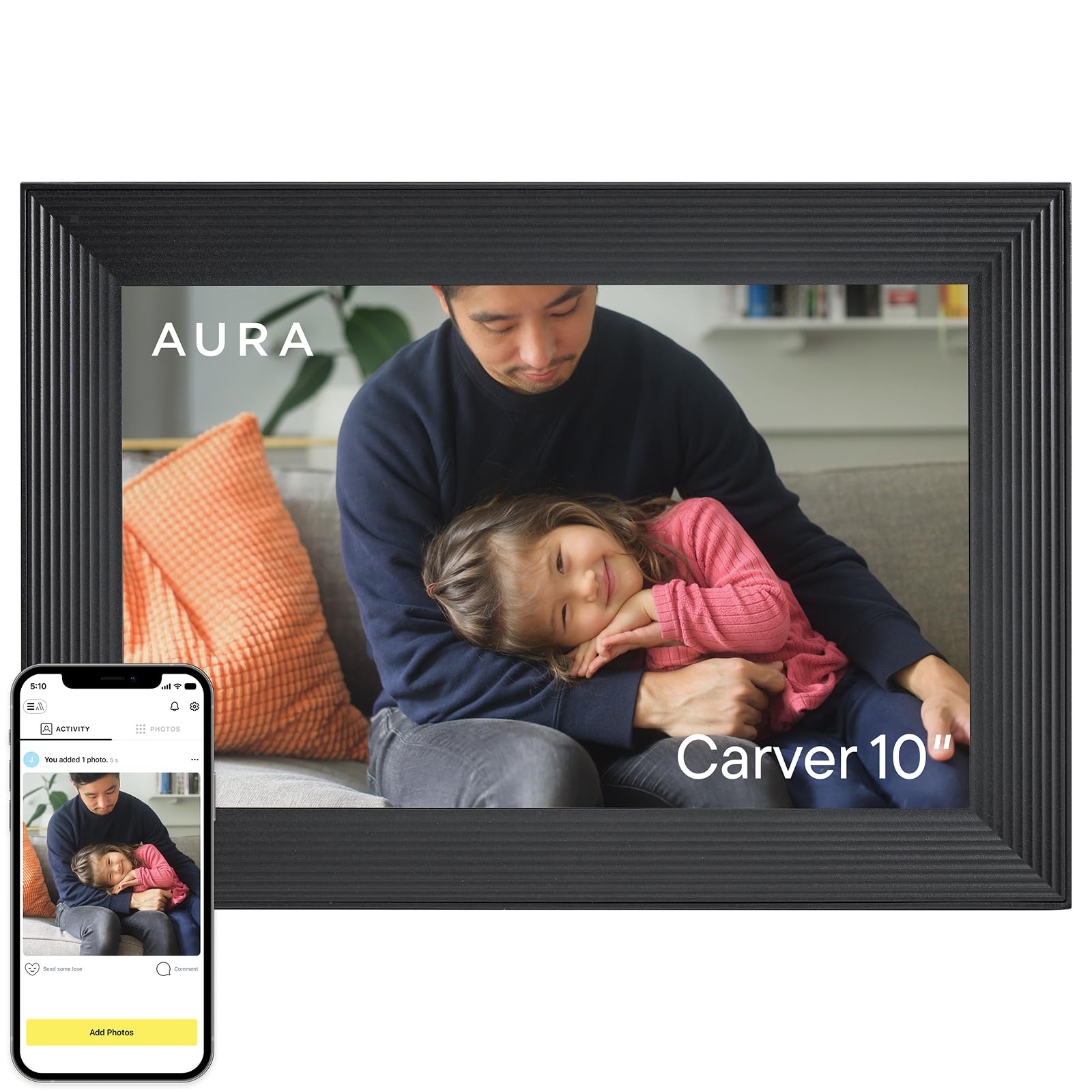 Aura Digital Picture Frame - 10.1" HD Mat Display | Wirecutter's Best Digital Frame for Gifting - Send Photos Directly from Your Phone from Anywhere | Quick & Easy Setup Over WiFi - Free App | Black: 10" - Black