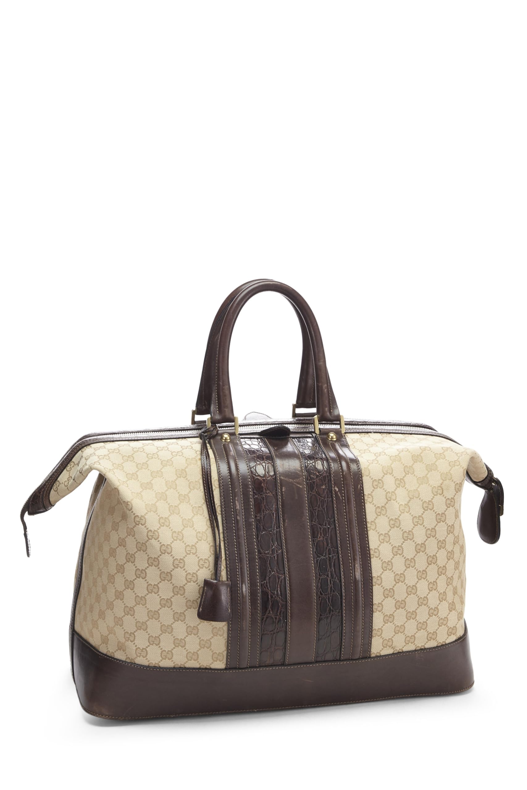 Gucci, Pre-Loved Beige GG Canvas & Alligator Boston Large, Brown thumbnail 2