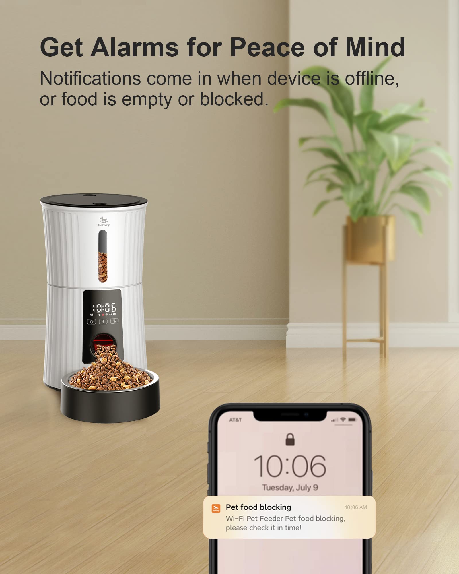 Petory Timed Automatic Cat Feeders - 4L Programable Dry Food Dispenser for Cats and Small Medium Dogs 6 Meals with Desiccant Bag Dual Power Supply 10S Voice Recorder thumbnail 3