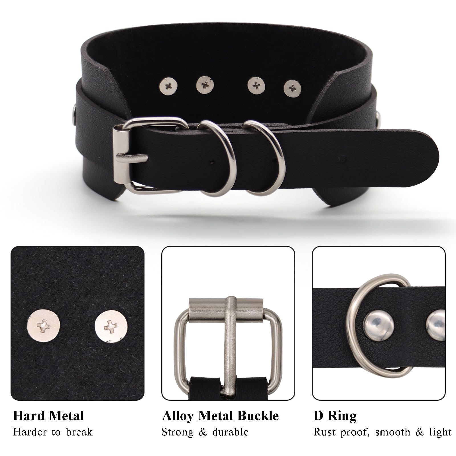 KISSHAKE Leather Collar Leash Set, Leather Choker Necklace for Women Black Collar
