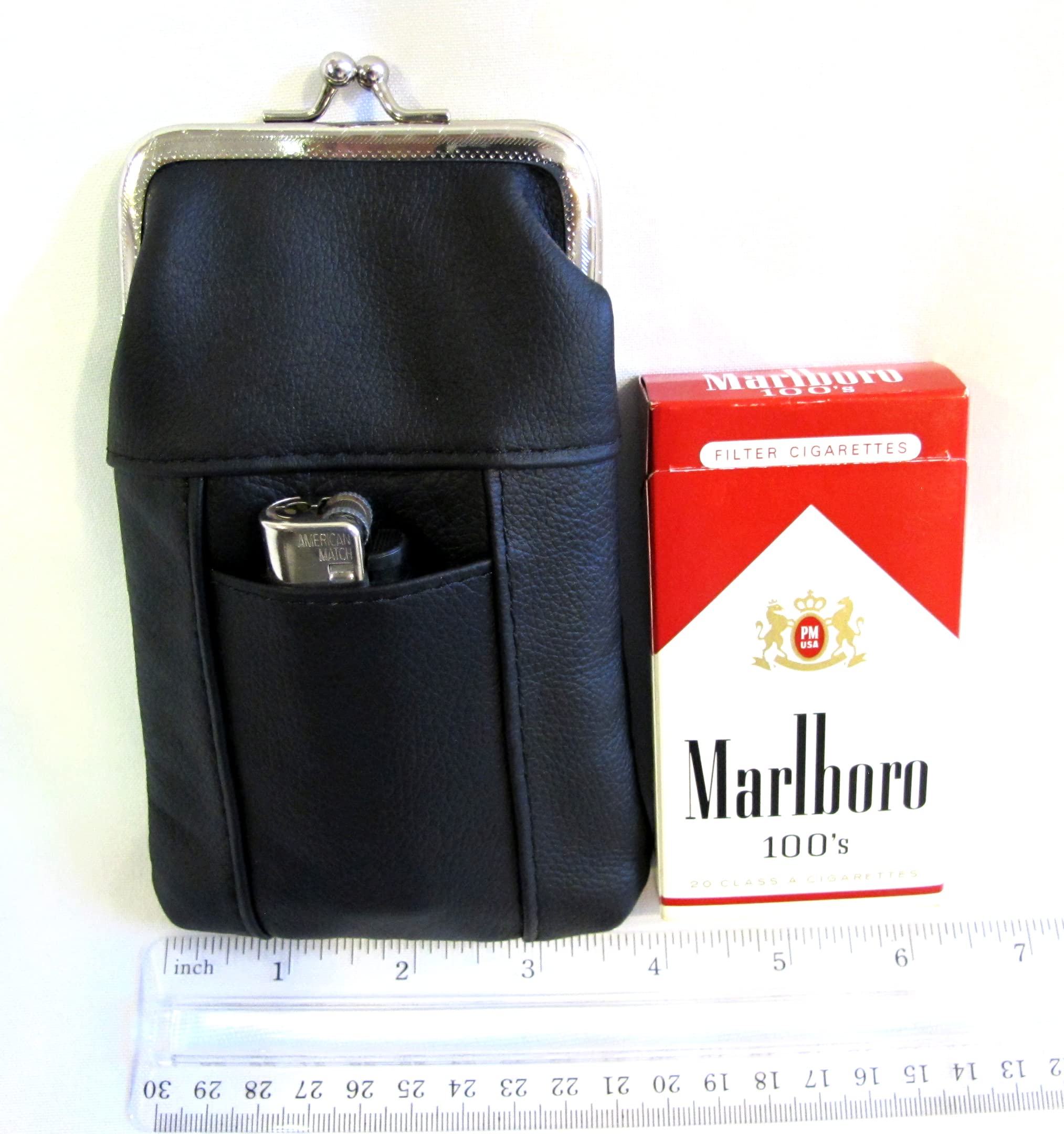 2pc 2 Color Set Genuine Leather Cigarette Case Pouch Fit 120's or Smaller Pack 1pc Black + 1pc Dark Pink: 2pc 2 Color Set Genuine Leather Cigarette Case Pouch Fit 120's or Smaller Pack 1pc Black + 1pc Dark Pink