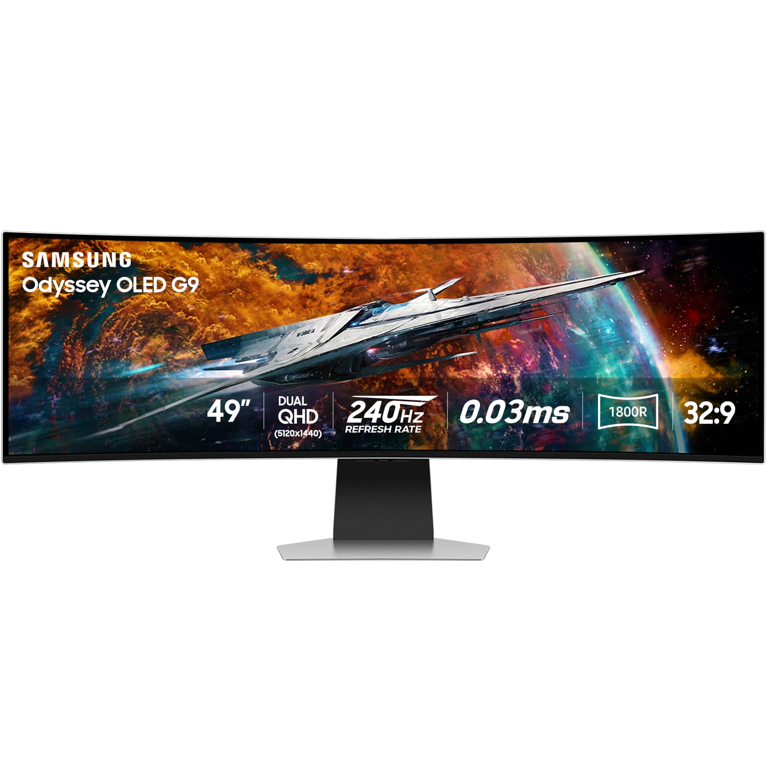 SAMSUNG 49” Odyssey G9 Series DQHD 1000R Curved Gaming Monitor, 1ms(GtG), VESA DisplayHDR 1000, 240Hz, AMD FreeSync Premium Pro, Height Adjustable Stand, Ultrawide Screen, LS49CG954ENXZA, 2024: 240Hz Refresh Rate OLED Glossy Panel Smart | DP Cable