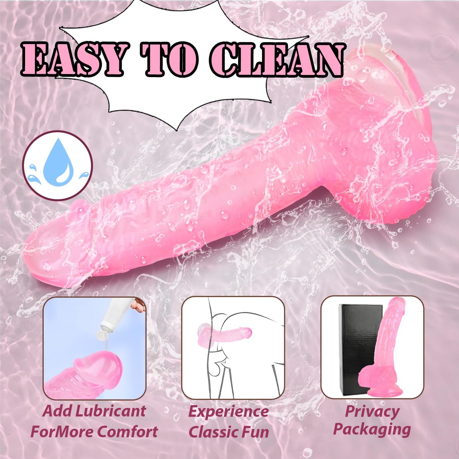 7 Inch Soft  Dildo, Realistic Silicone Medium Anal Dildos Stimulation Vaginal G-Spot and Anal, Safe Material Lifelike Men Penis with Strong Suction Cup, Adult Sex Toys for Women/Beginner Sexual: Pink