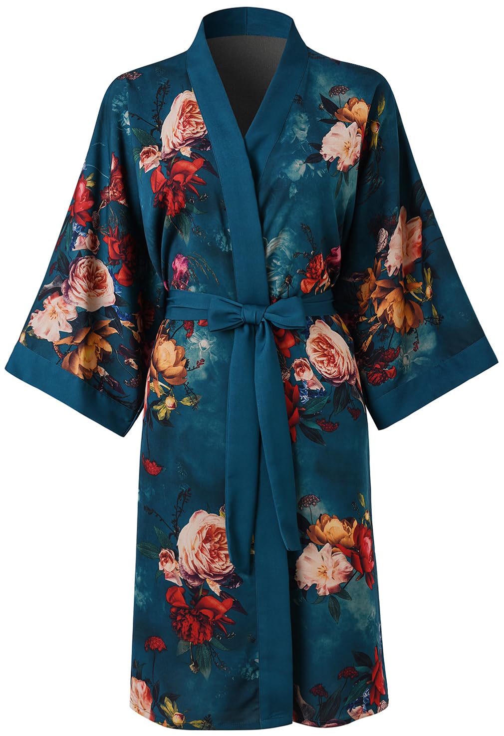 Ledamon Women's Kimono Short Robe for Women - Pocket Floral Bathrobe Nightgown