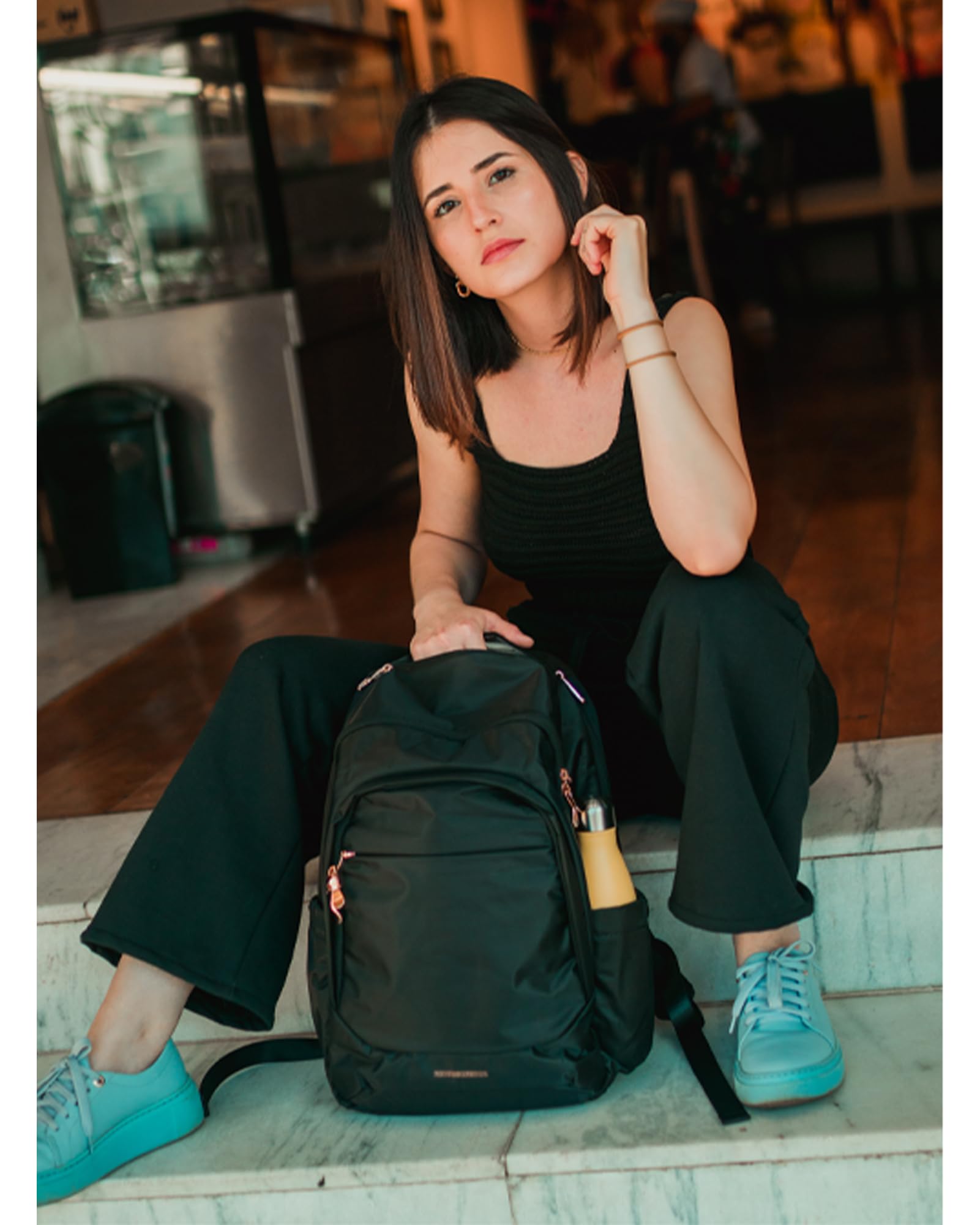 LIGHT FLIGHT Travel Backpack for Women, 15.6 Inch Laptop Backpack with USB Charging Hole, Water Resistant College Bookbag, Large Capacity Black Computer Backpacks for Work, Black: 15.6 Inch 01-black