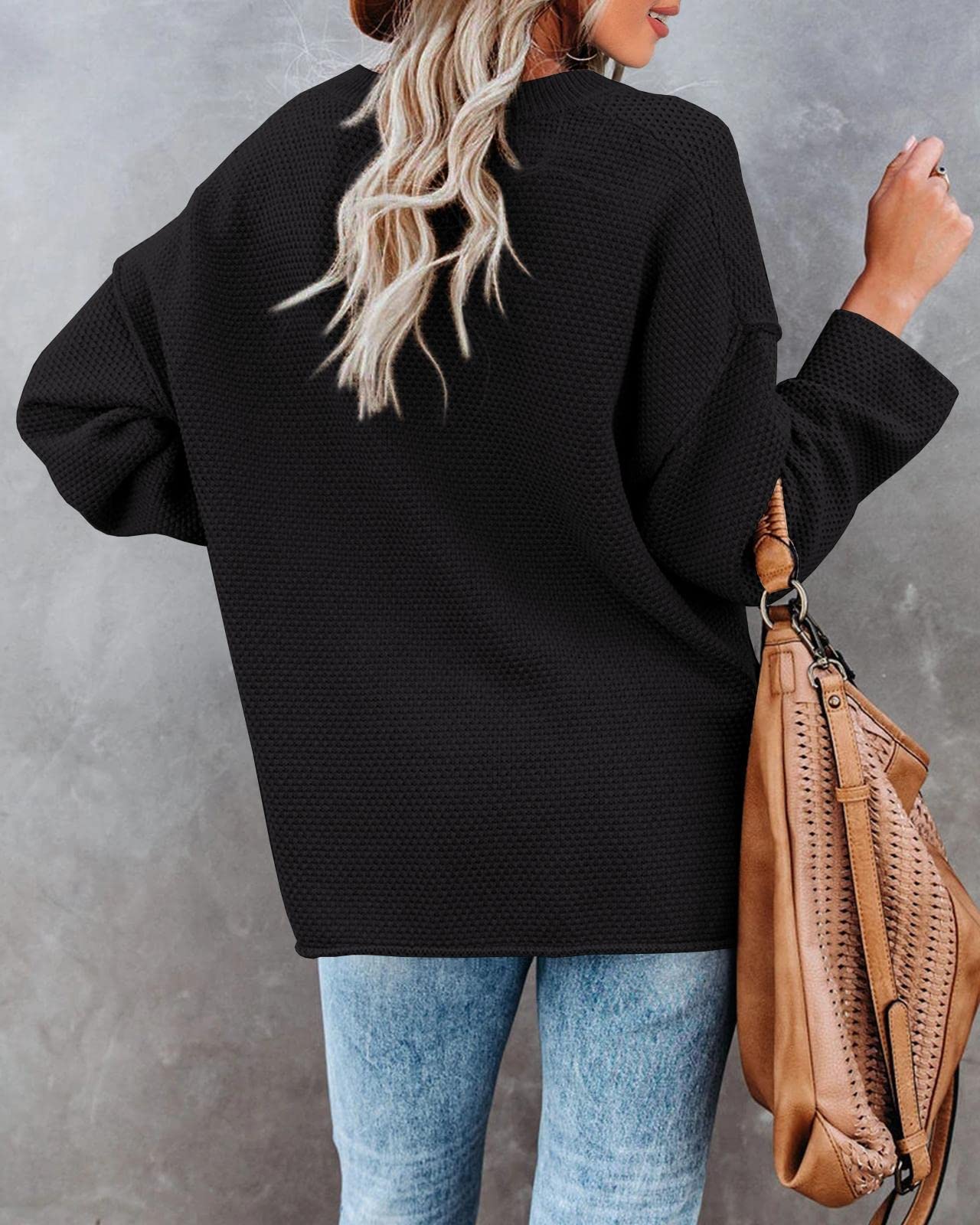 Saodimallsu Women's Oversized Sweaters Batwing Long Sleeve Loose V Neck Button Henley Tops Pullover Knit Jumper thumbnail 3