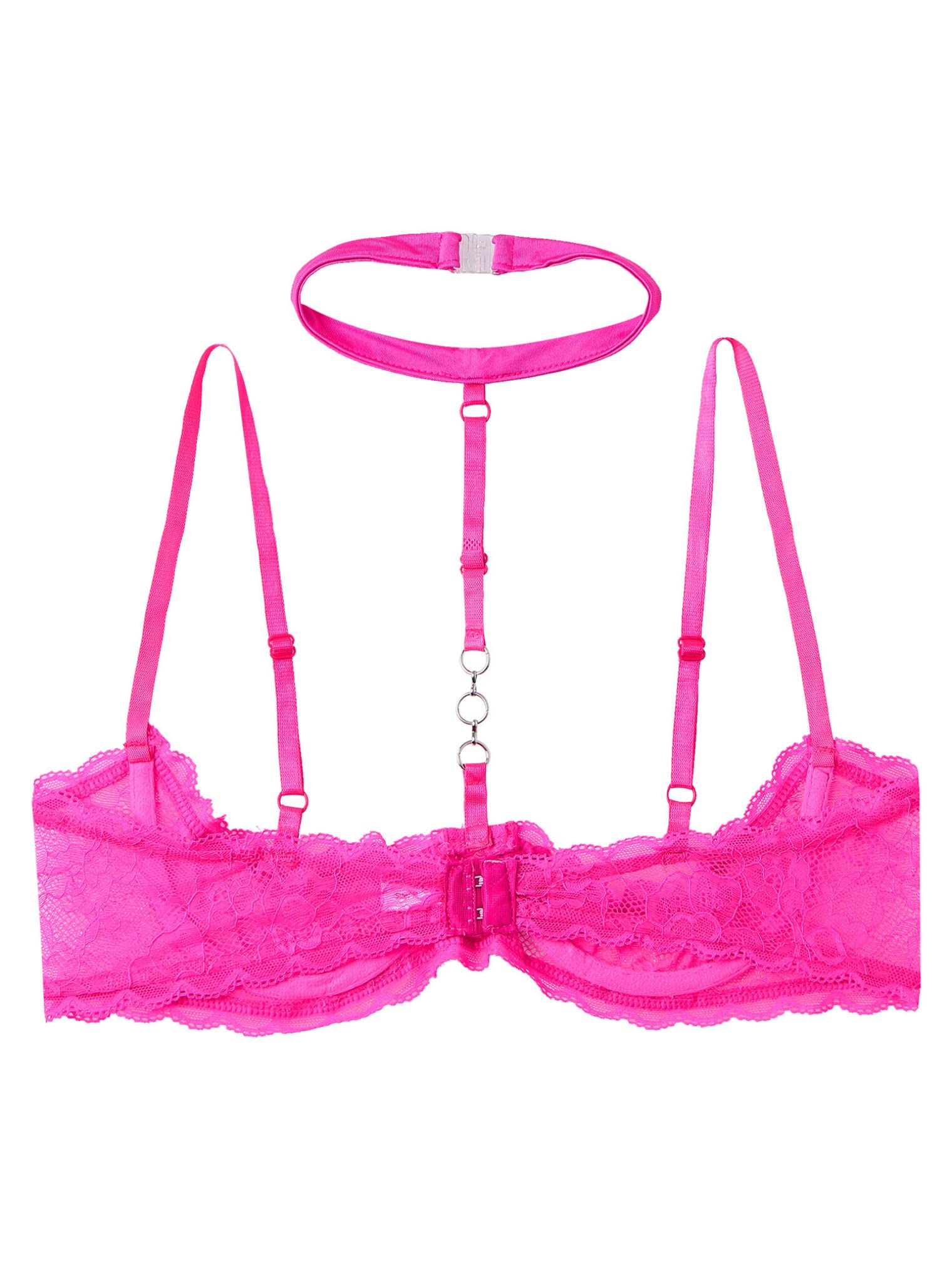 Hularka Women's Mesh Sheer Lace Unlined Bra Halter Neck Shelf Bra Push Up Brassiere Lingerie