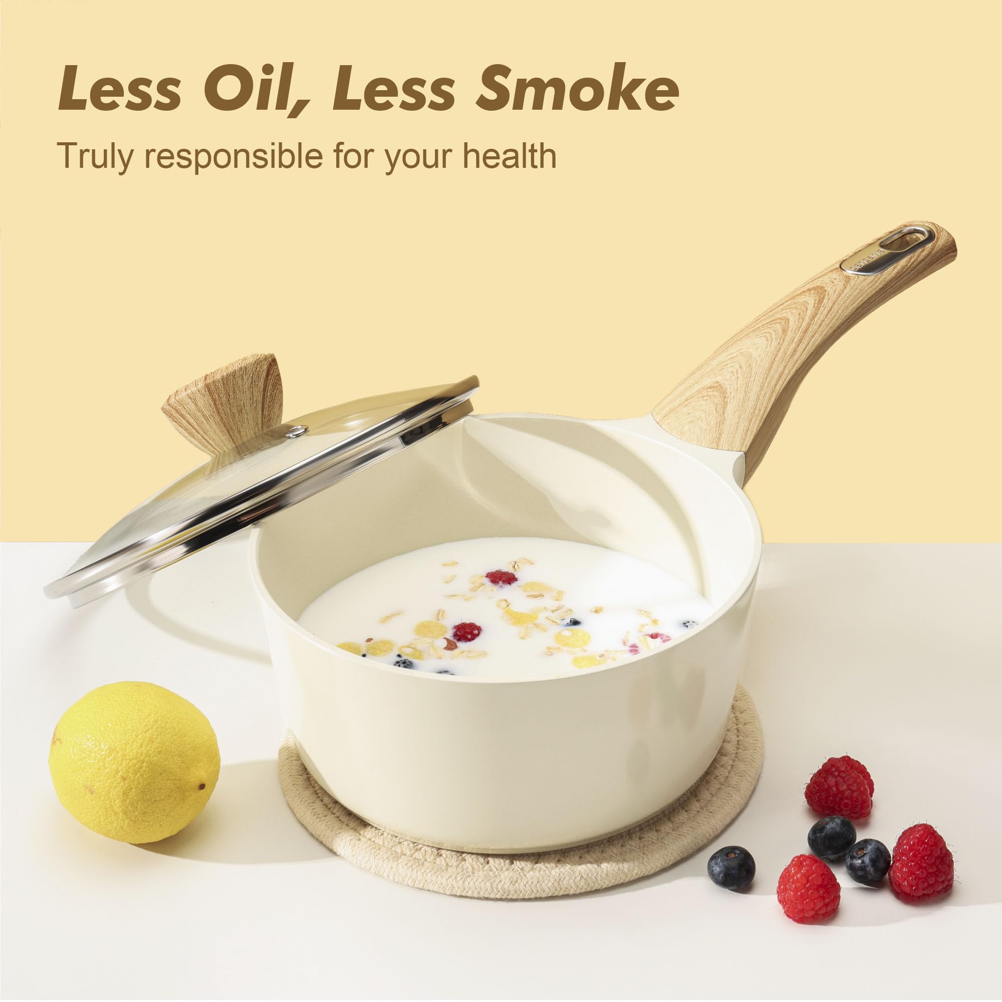 SENSARTE Ceramic Cookware Sets, Pots and Pans Set Non stick, 14-Piece Induction Cookware, Non toxic Healthy Non Stick Kitchen Cooking Set, with Frying Pans Set, PFAS PTFE PFOA PFOS Free: Ceramic White