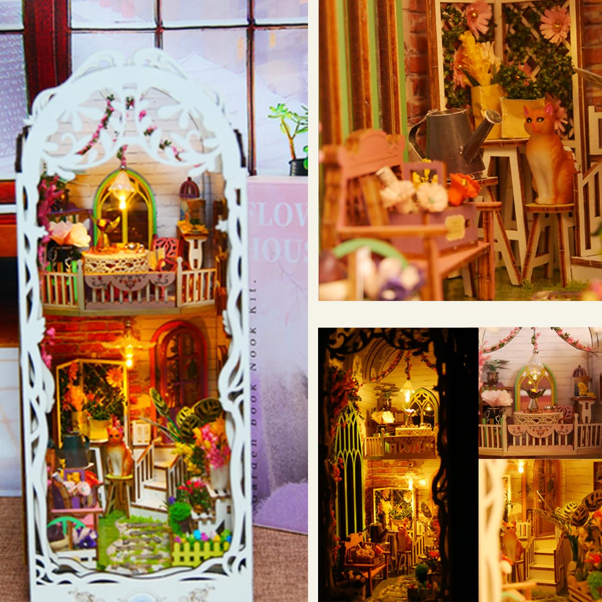 INSGEN DIY Miniature Dollhouse house Building Room Kit, Wooden Diorama Book Nook House Kits Build Crafts for Adults, Miniature Street Tiny Library House Making Kit 1:24 Scale: INSGEN DIY Miniature Dollhouse Booknook Kit - Wooden Flower House Building Kit, 1:24 Scale Dollhouse Flowerhouse Building Kit, Book Nook Kits Crafts for Adults, Handmade Flower House