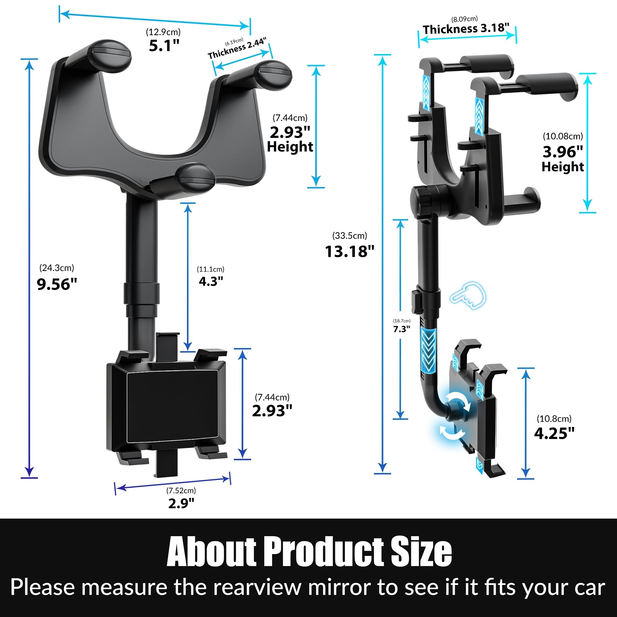SXhyf Rear View Mirror Phone Holder, 2023 Rotatable and Retractable, Universal Mount, Cell Car Fit for iPhone 11 12 13 14 Pro Max Samsung All Phone thumbnail 2