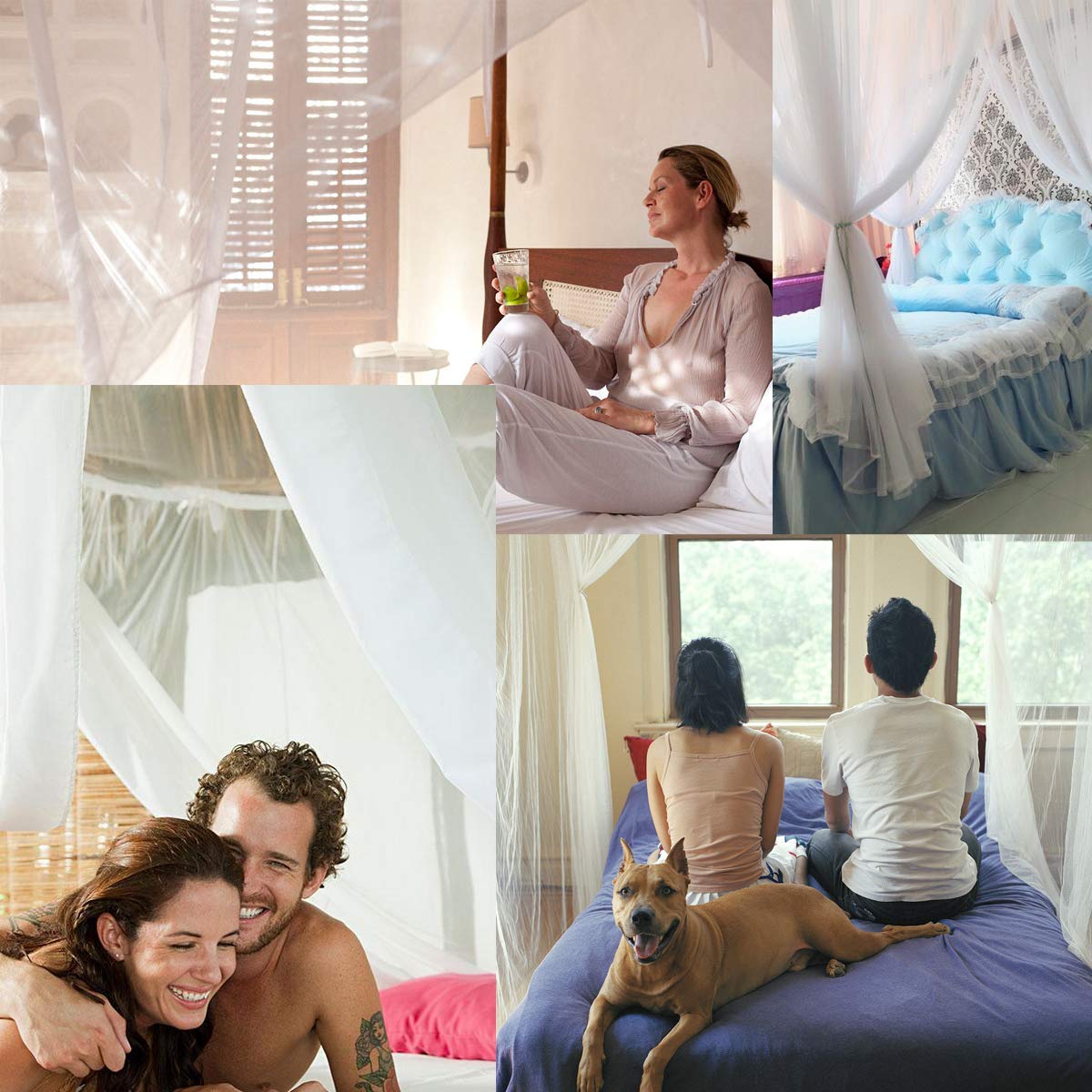 Bed Canopy with LED Star Lights, Canopy Bed Curtain with RGB Color Changing String Lights with Smart App Control Remote for Princess Girls Bedroom, Suggested for Twin Full Queen King Bed: White