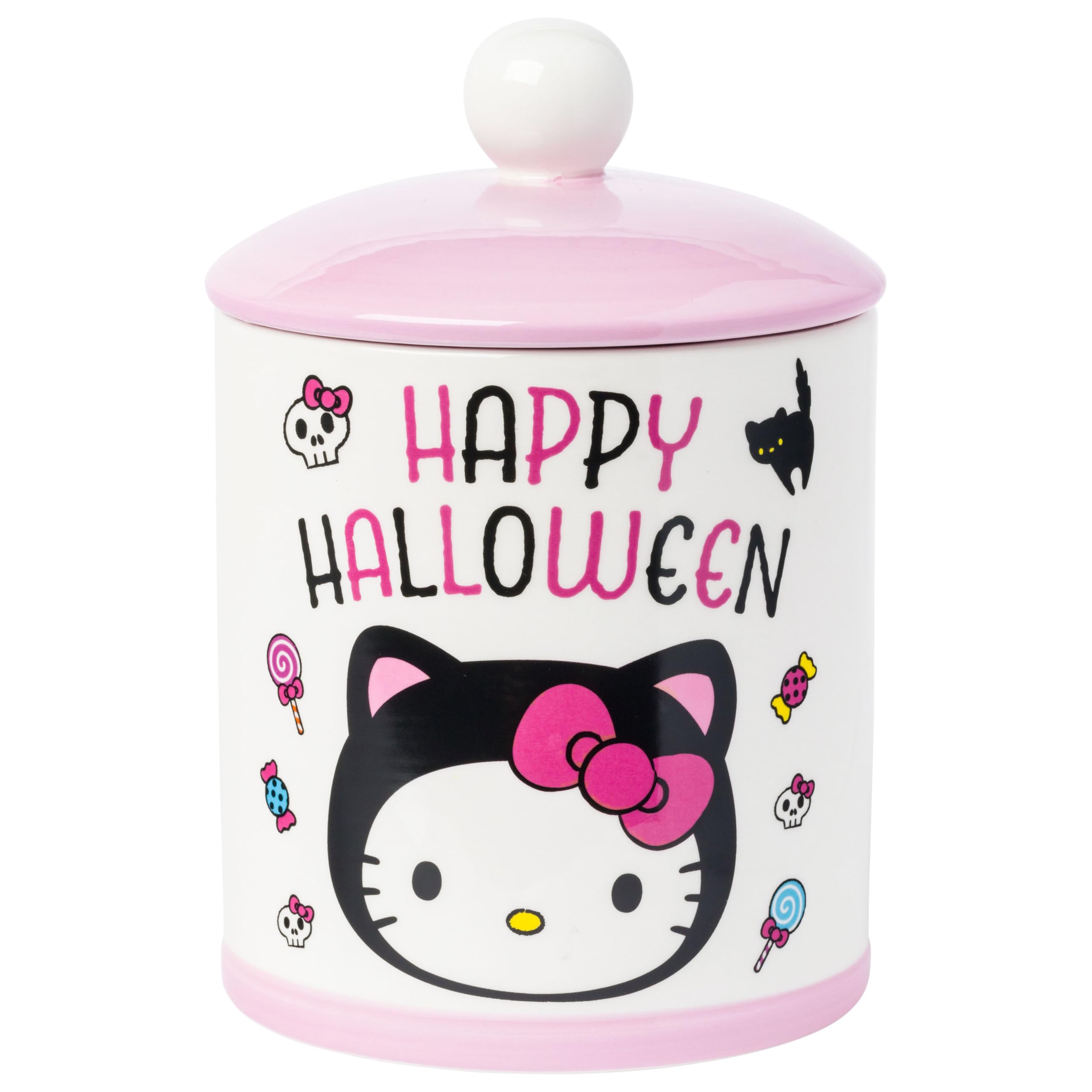 Silver Buffalo Sanrio Hello Kitty Happy Halloween Black Cat Costume Ceramic Cookie Snack Jar (Large)