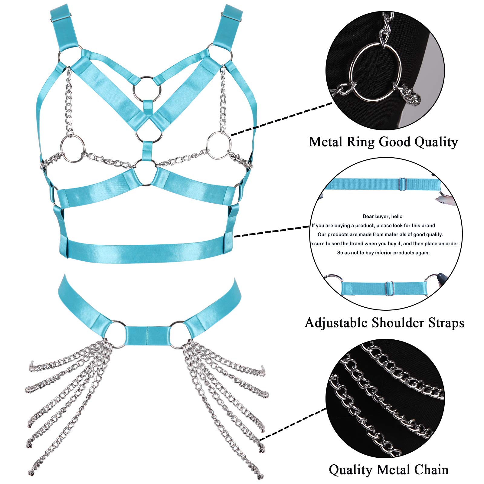 Women's Body Harness Bra Punk Garter Belt Elastic Adjustable Metal Chain Bra Dance Carnival Gothic Costume Accessories: Jade Green