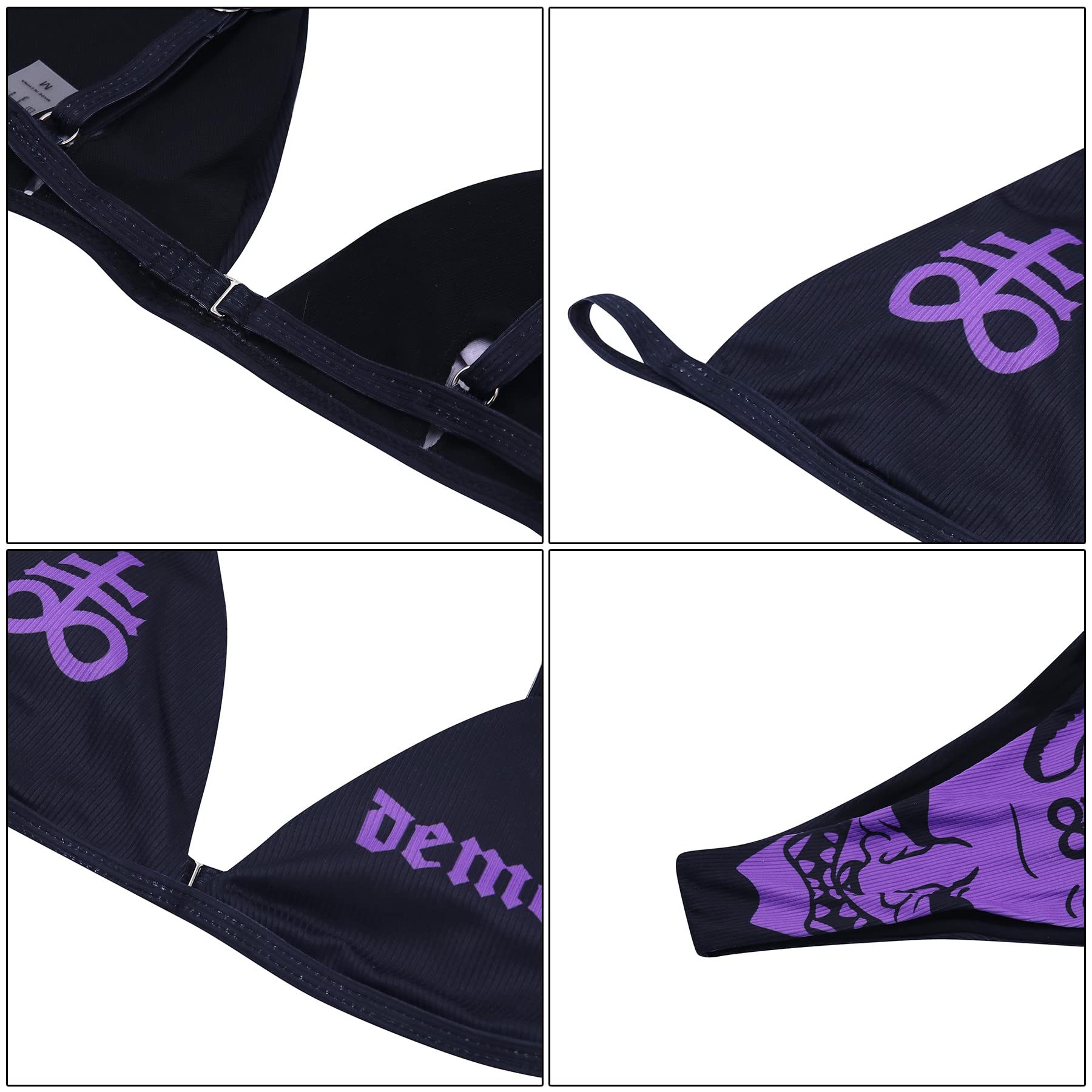 AIBEARTY Women's Skull Letter Printed Two Piece Swimsuit High Cut Triangle Bikini Set for Party Festival Halloween: Small Black&amp;purple
