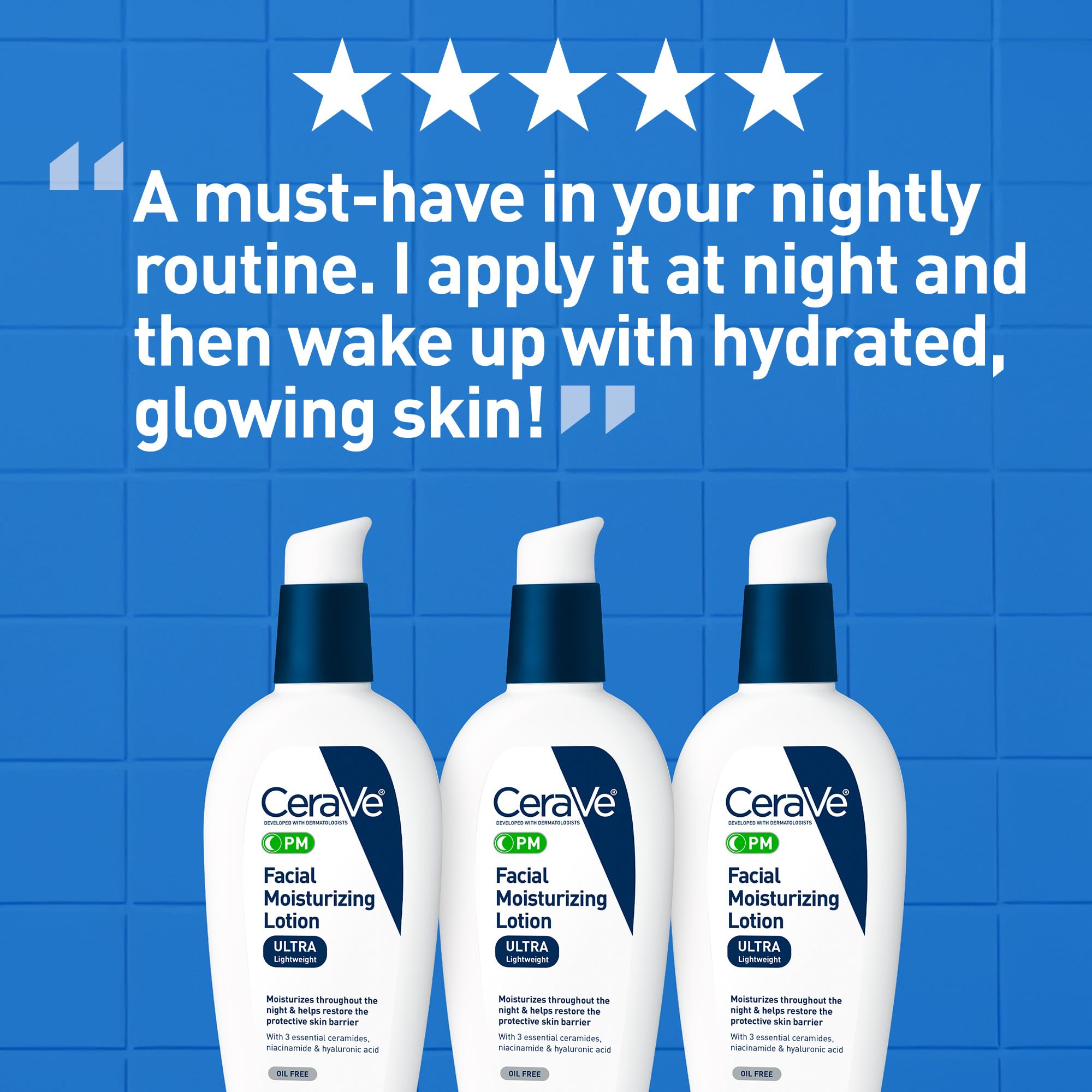 CeraVe PM Facial Moisturizing Lotion, Night Cream with Hyaluronic Acid and Niacinamide, Ultra-Lightweight, Oil-Free Moisturizer for Face, 3 Ounce: 3 Fl Oz (Pack of 1)