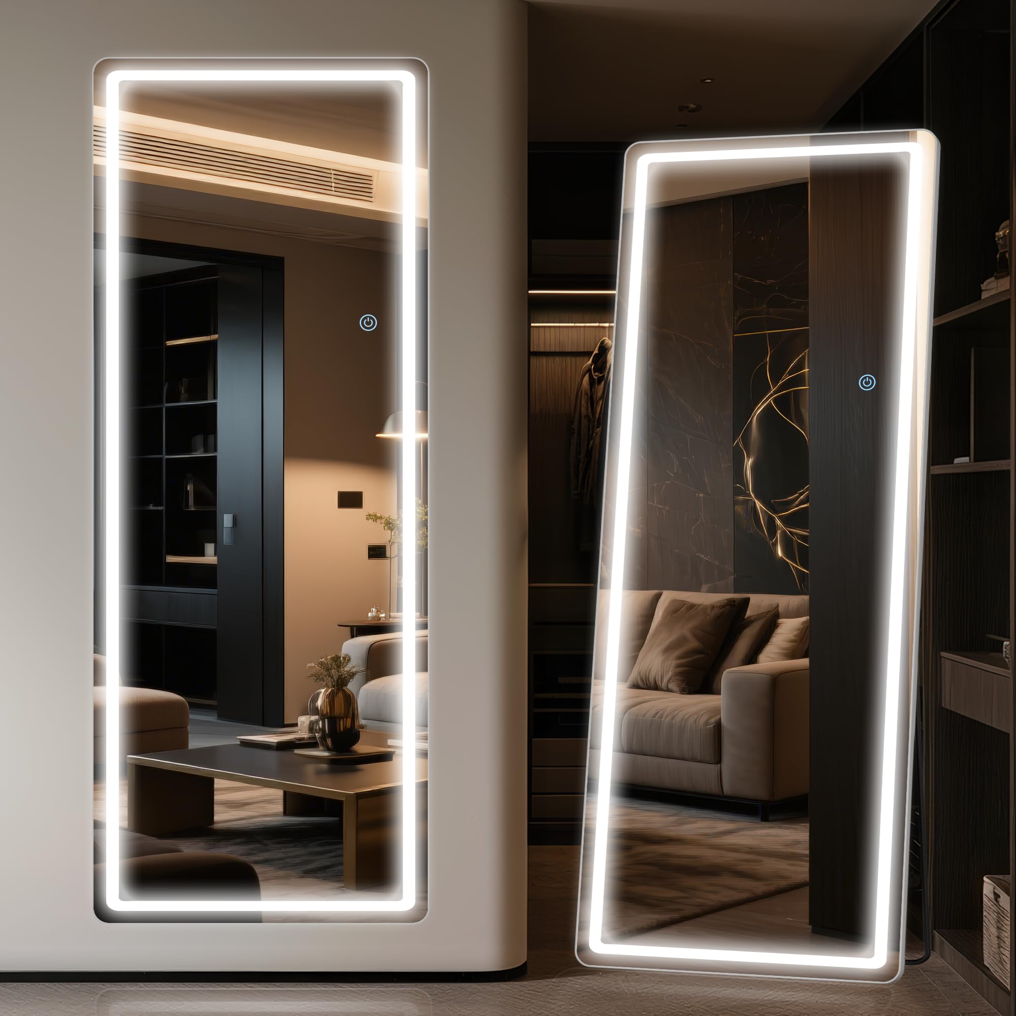 Antok LED Full Length Mirror, 71" x 28" Lighted Floor Standing LED Mirror Full Length,Hanging Mirrors with Stand Free Standing Floor Mirrors for Bedroom (Rect): Antok LED Full Length Mirror, 59" x 22" Lighted Floor Standing LED Mirror Full Length,Hanging Mirror with Stand Free Standing Floor Mirror for Bedroom (Rect)