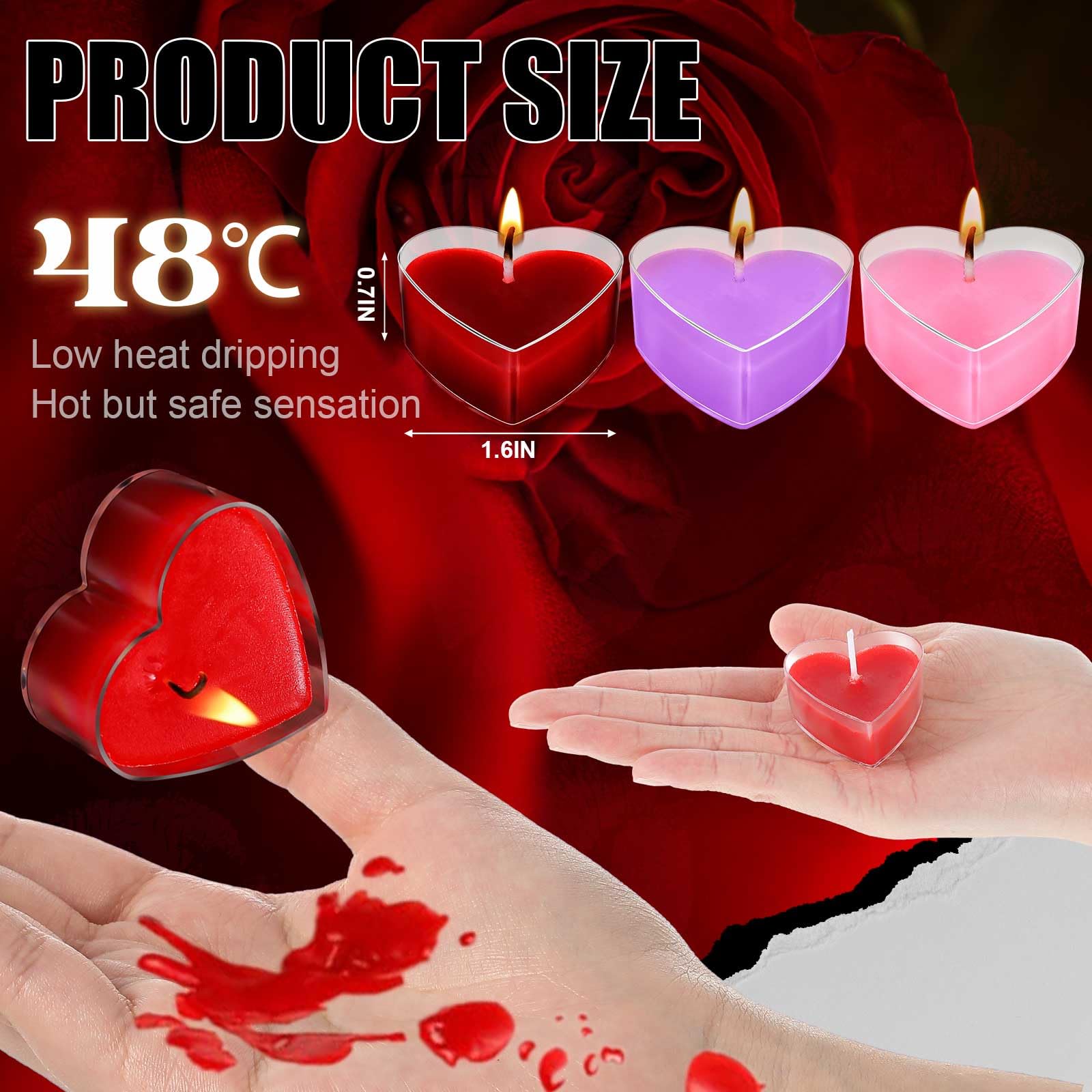 Tisancy 6 Pcs Low Temperature Candles – Body-Safe Tea Lights, Smokeless & Unscented, Romantic Heart Shape for Weddings, Anniversaries, and Home Decor(Red,Heart) thumbnail 3
