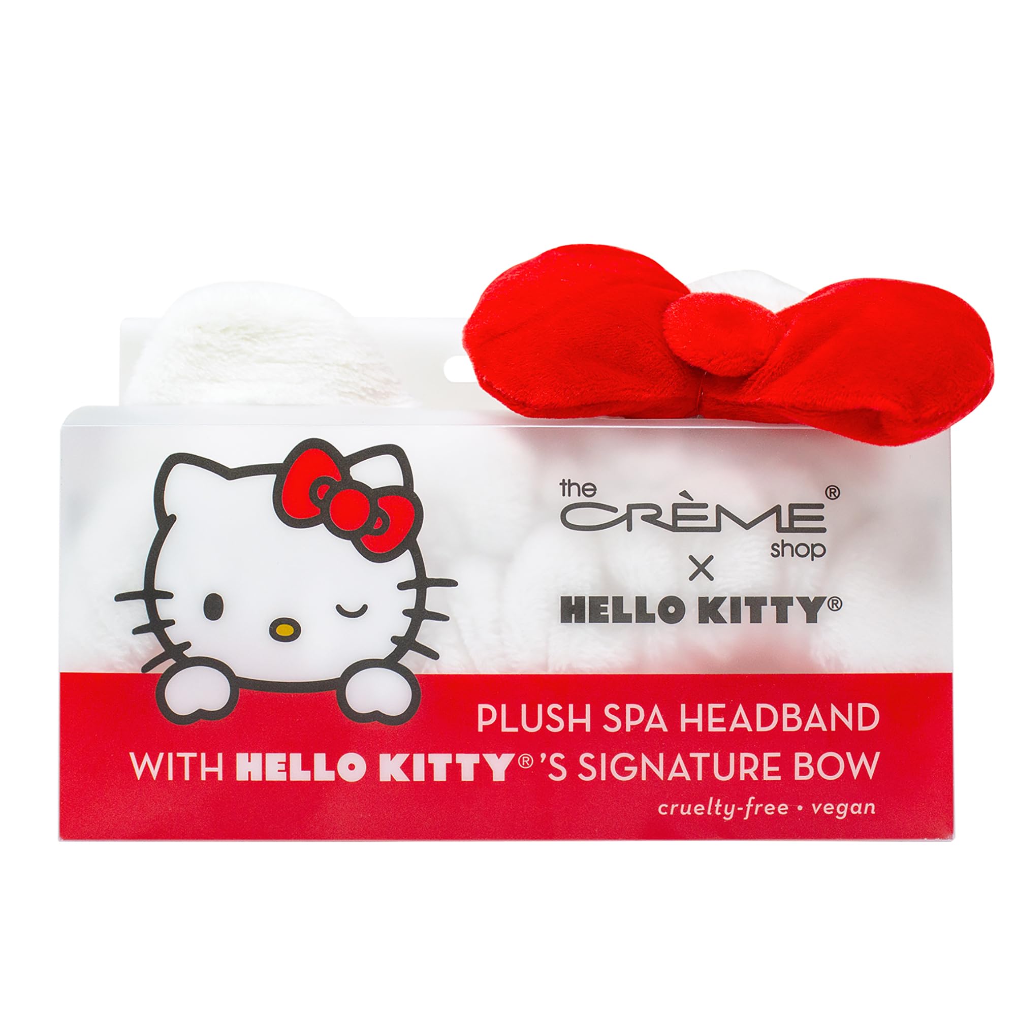 The Crème Shop Hello Kitty x Plush Spa Headband with Hello Kitty's Signature Bow, Face Wash Hair Band For Women: Red 1 Count (Pack of 1)
