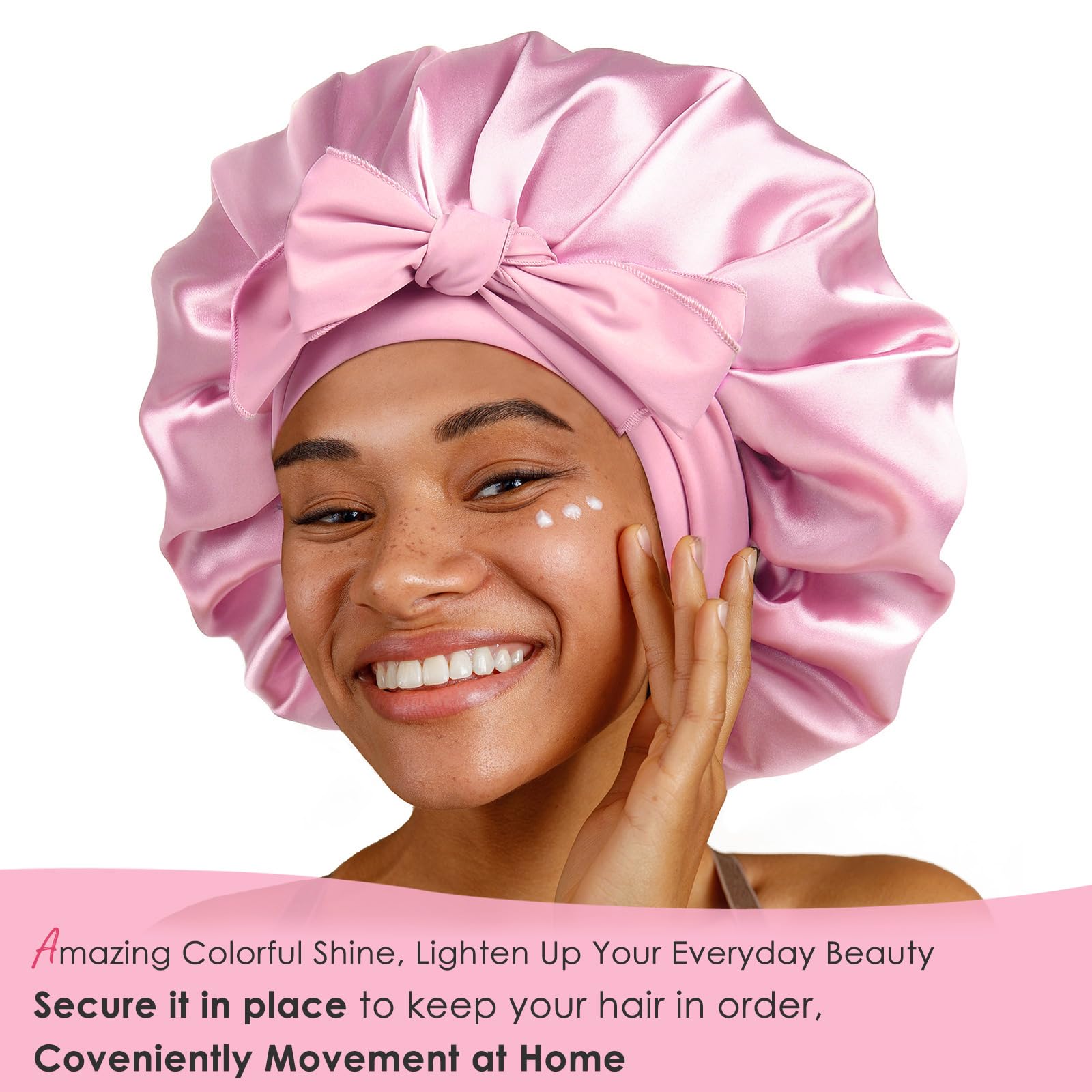 YANIBEST Silk Bonnet for Sleeping Women Satin Bonnet Double Layer Satin Lined Hair Bonnet with Tie Band Curly Hair Blush Pink: Large Pink