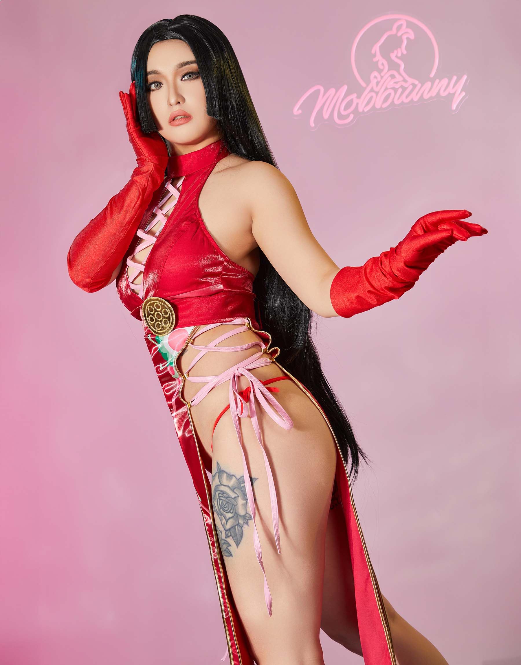 Mobbunny Women's Cheongsam Style Halter High Slit Dress Outfit Anime Cosplay Costume Halloween thumbnail 6