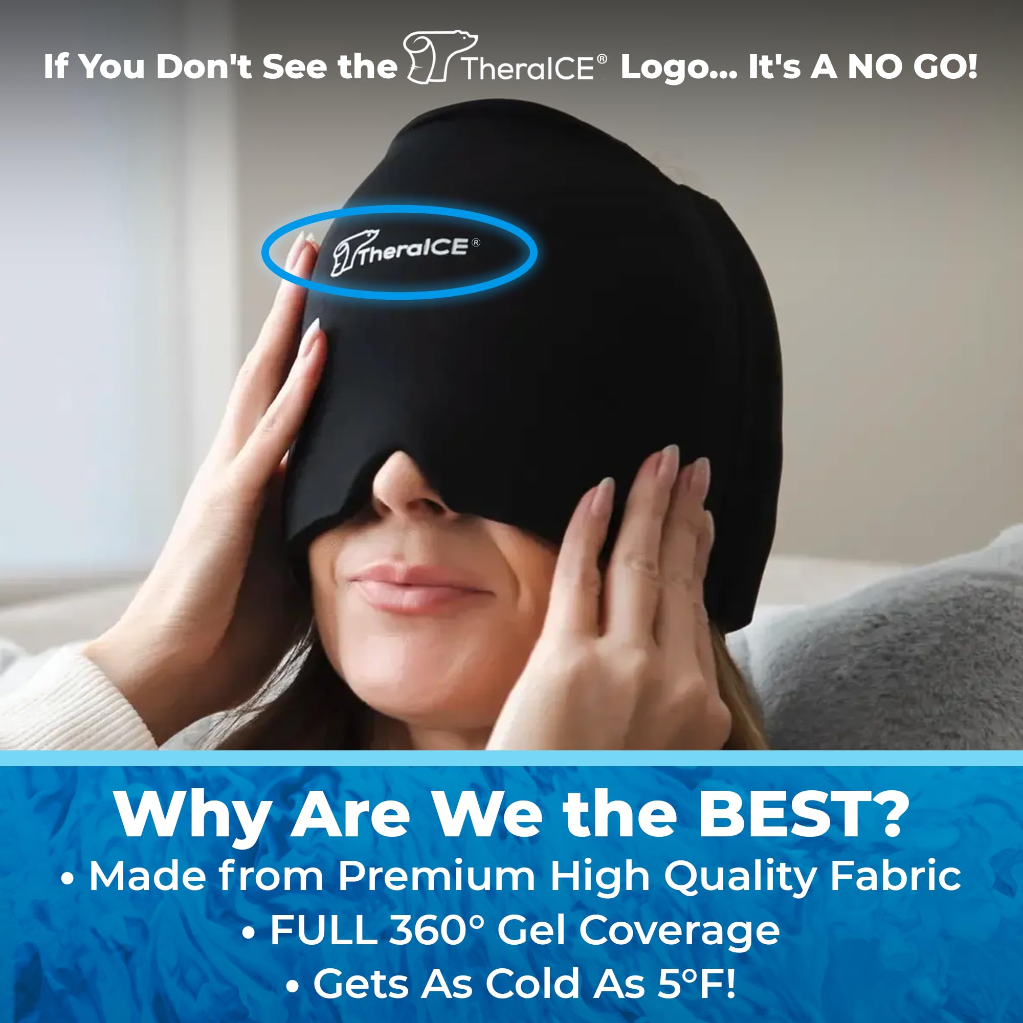 TheraICE Migraine Relief Cap, Soothing Headache Hat Ice Pack Mask, Face Cold Compress Cooling Gel Head Wrap Products for Tension, Stress & Hangover thumbnail 7