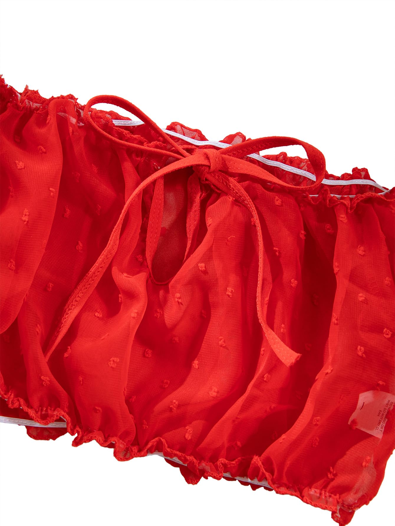 Lilosy Sexy Stretch Ruffle Tie Sheer Mesh Lingerie Set Outfits: Chiffon Small Chiffon Red