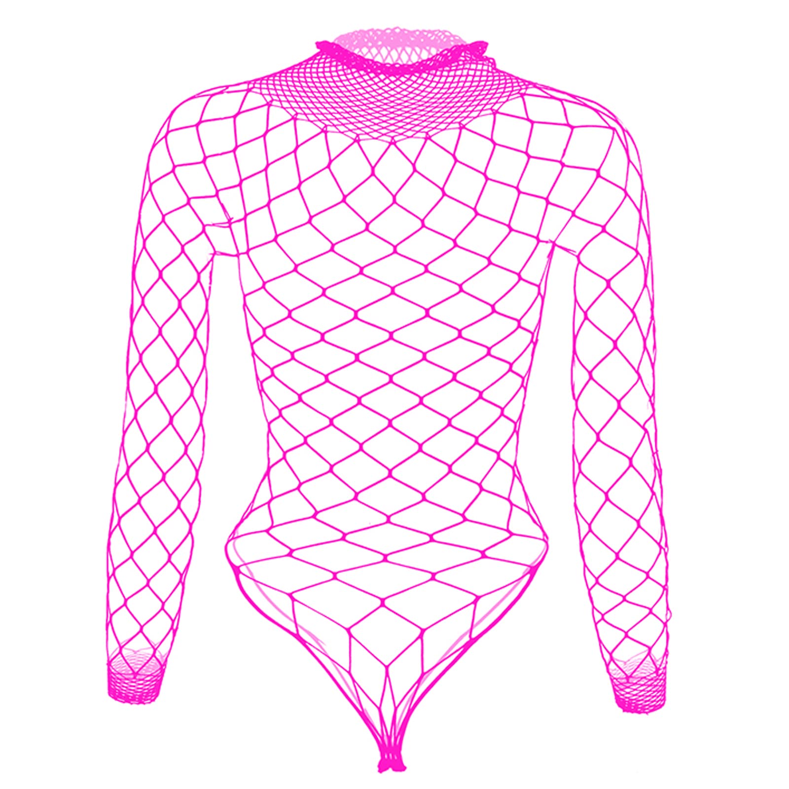 Tosmifairy Fishnet Bodysuit Top for Women Stretch One Piece Long Sleeve Mesh Rave Romper Body Suit