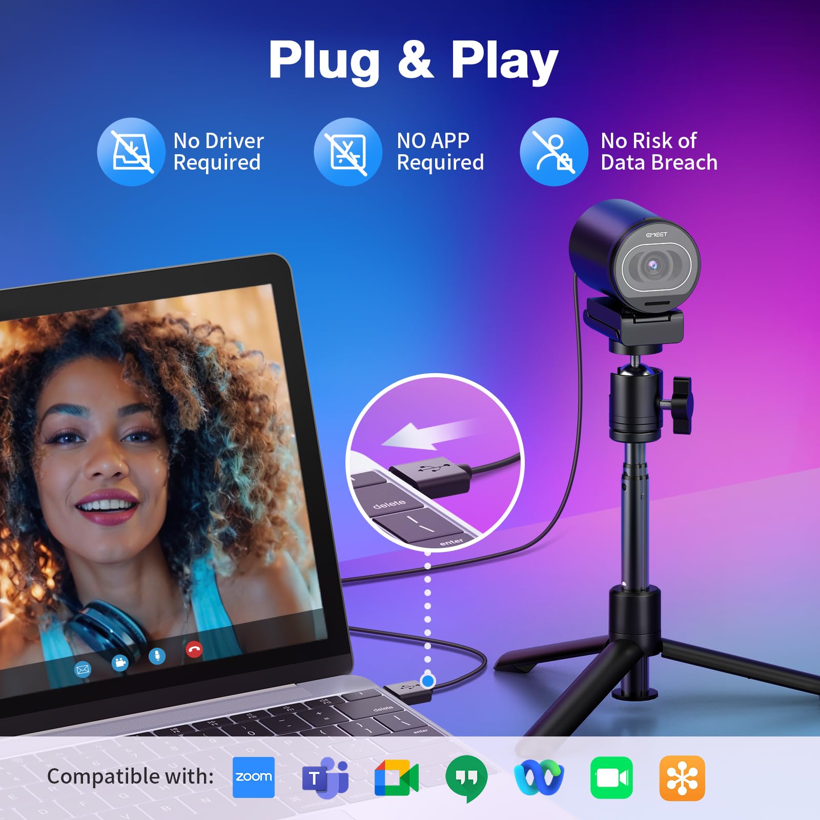 EMEET S600 4K Webcam for Streaming - Sony 1/2.5'' Sensor, PDAF Autofocus, 1080P@60FPS, 2 Noise Reduction Mics, Built-in Privacy Cover, 73° FOV, Streaming Camera for Live Commerce/Gaming/Beauty: S600 4K Sony Sensor PDAF 60FPS with Tripod