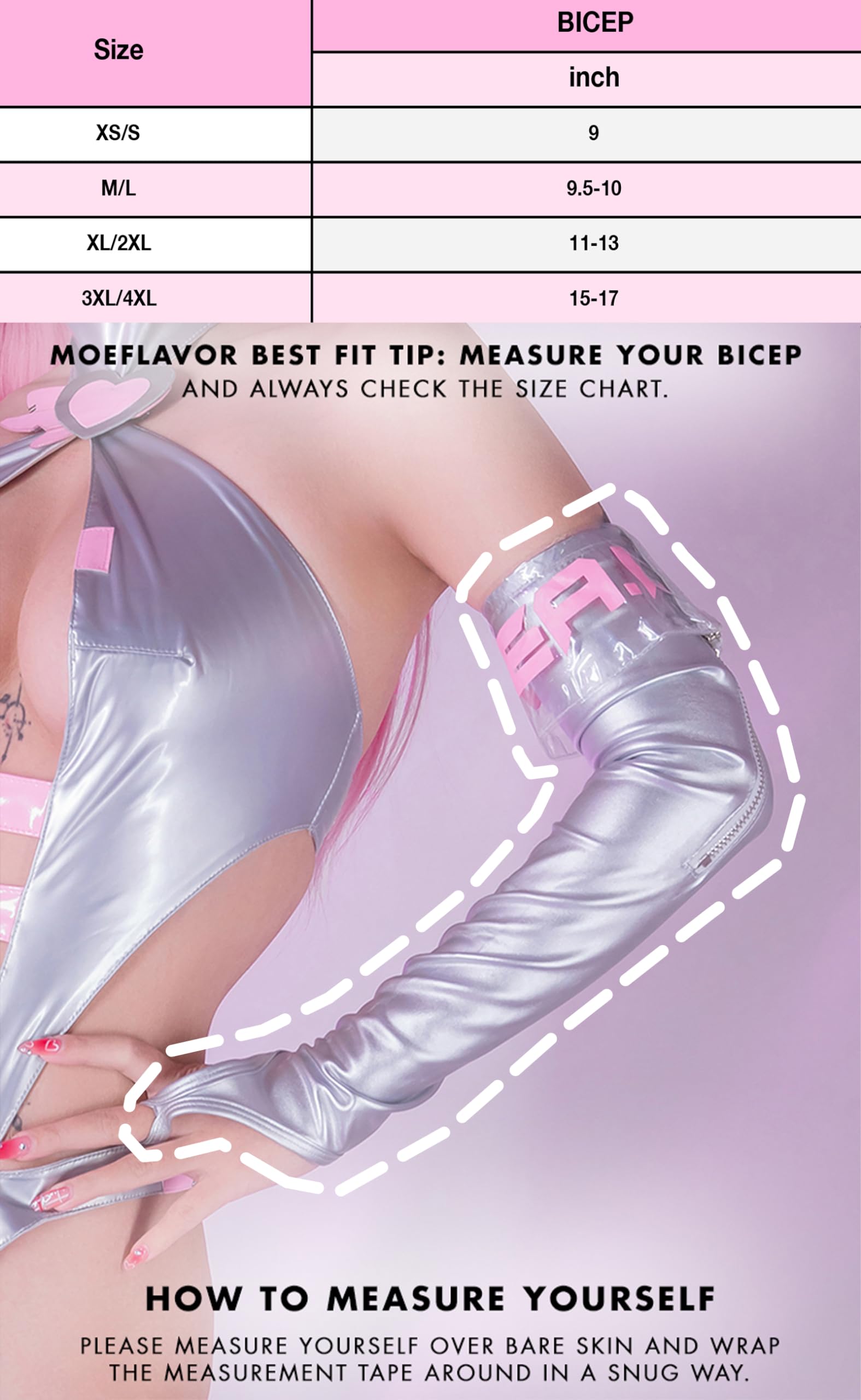 MOEFLAVOR A.I. Love Sleeves - Cosplay Gloves Set, One Size Second Skin Design, Long Fingerless Gloves, Arm Sleeves and More: XL/2XL Silver