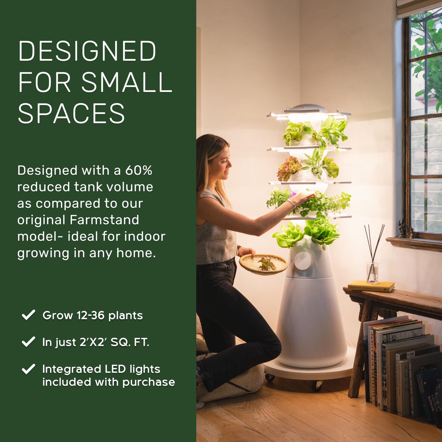 New! Lettuce Grow Farmstand Nook | 20 Plant Hydroponic System | Self-Watering Indoor Vertical Garden Planter Tower w/Pump, BPA-Free Food Grade | 4ft 7in | Made in USA…: Seedlings Included