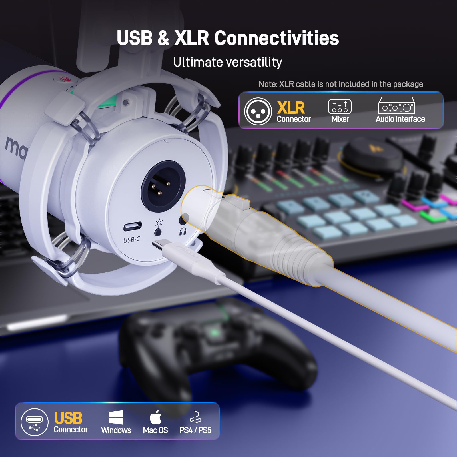 MAONO XLR/USB Dynamic Microphone Set, RGB Podcast Microphone with Boom Arm, Software, Mute Button, Gain Control, for PC Gaming, Streaming, Recording, PS4/5 Mac Mixer, etc. PD200XS Black