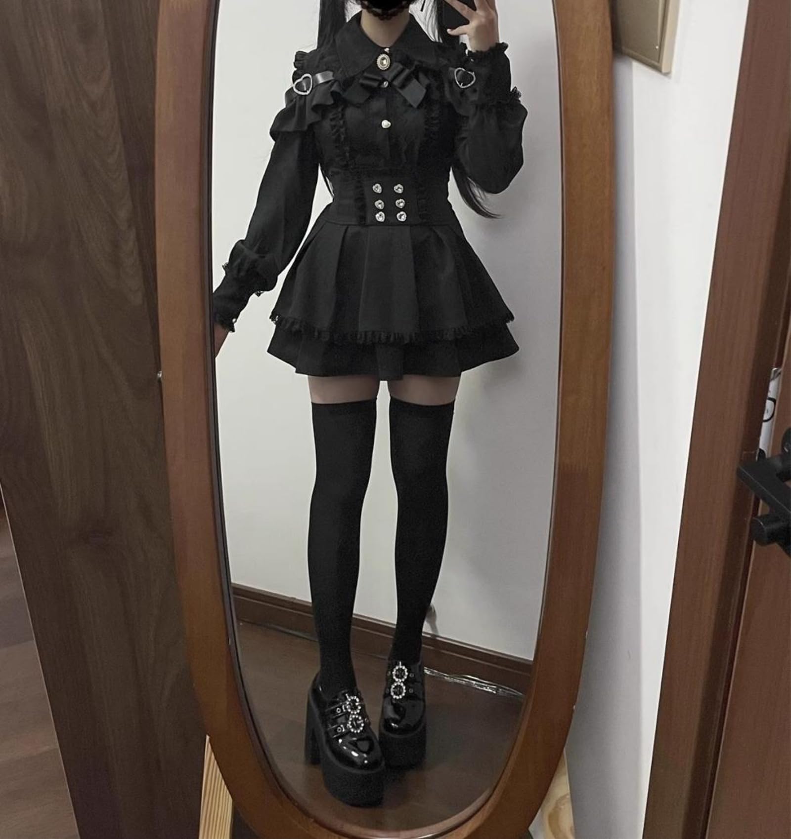 Wayolyn Lolita Shirts Jirai Kei Fashion Kawaii Clothing Goth Shirts Women Lace Mesh Sheer Long Sleeve Blouse