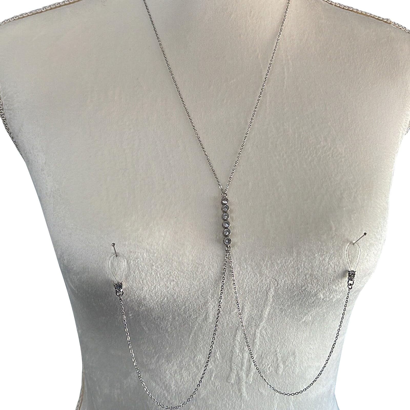Rhinestone Bra Body Chain Jewelry Non Piercing Nipple Chain Necklace Crystal Chest Chain Sexy Lingerie Nipple Jewelry Rave Body Jewelry for Women: Silver