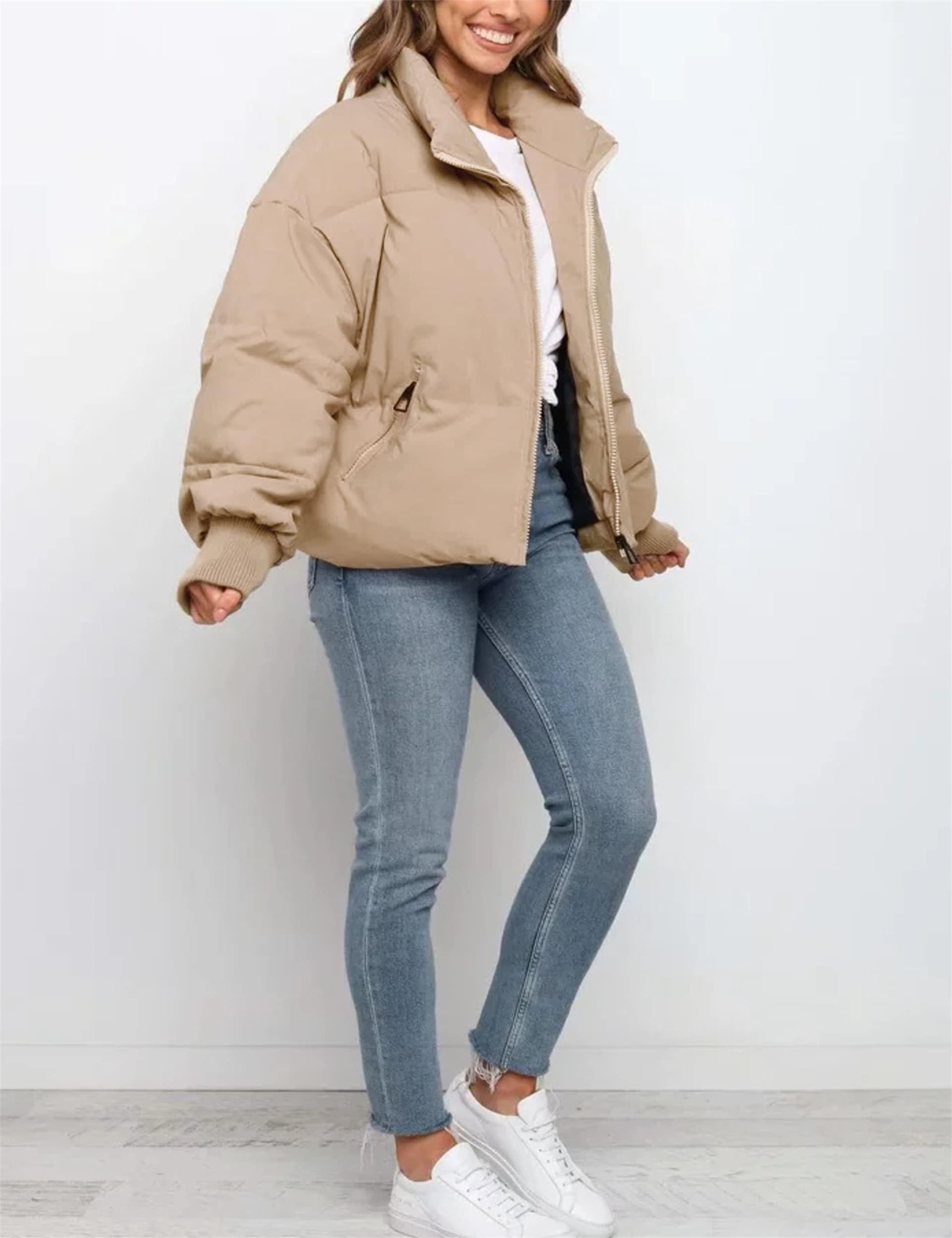 Lianlive Womens Cropped Puffer Jacket Oversized Black Short Puffy Winter Coat thumbnail 4