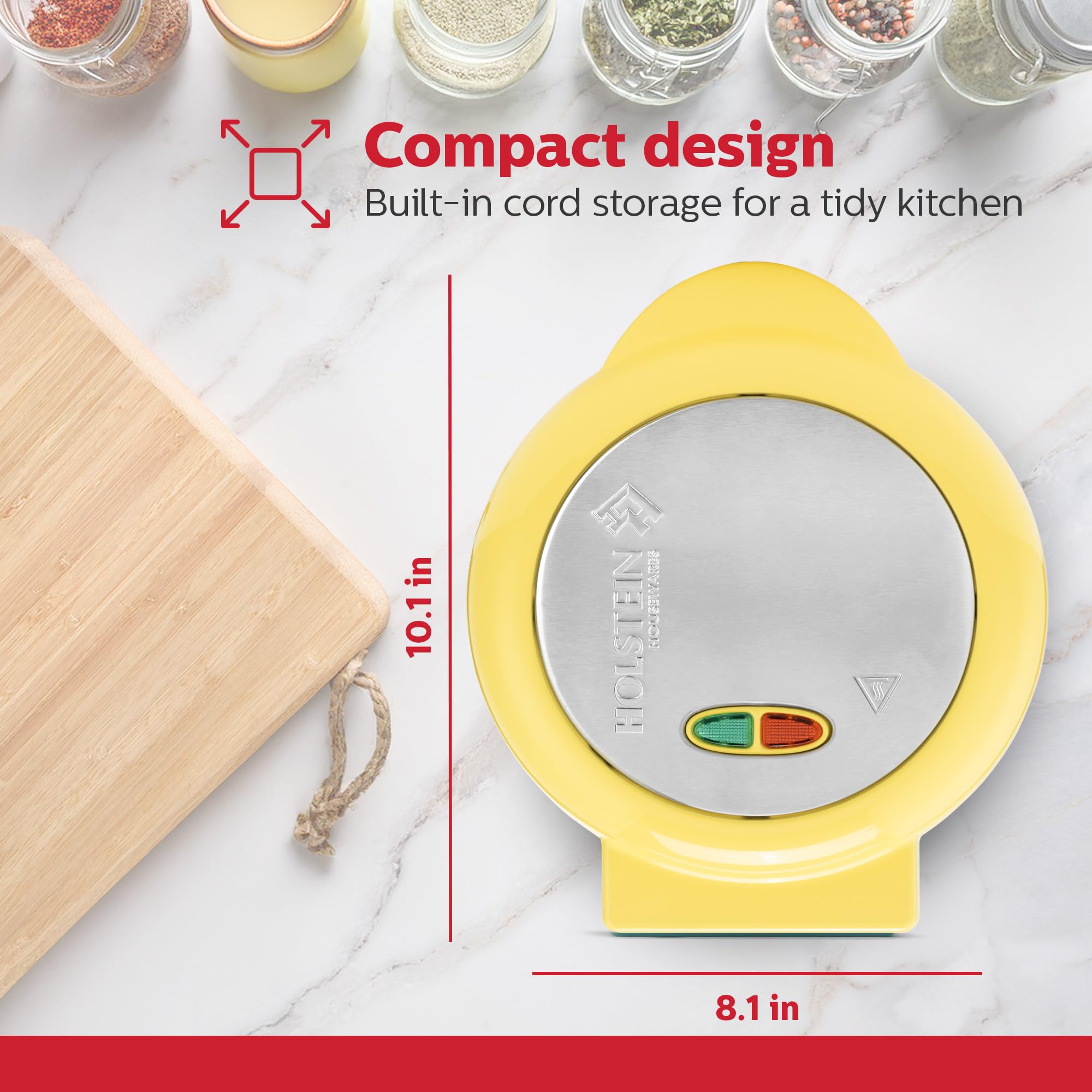 Holstein Housewares - Non-Stick Omelet & Frittata Maker, Yellow/Stainless Steel - Makes 2 Individual Portions Quick & Easy: 2 Section Yellow