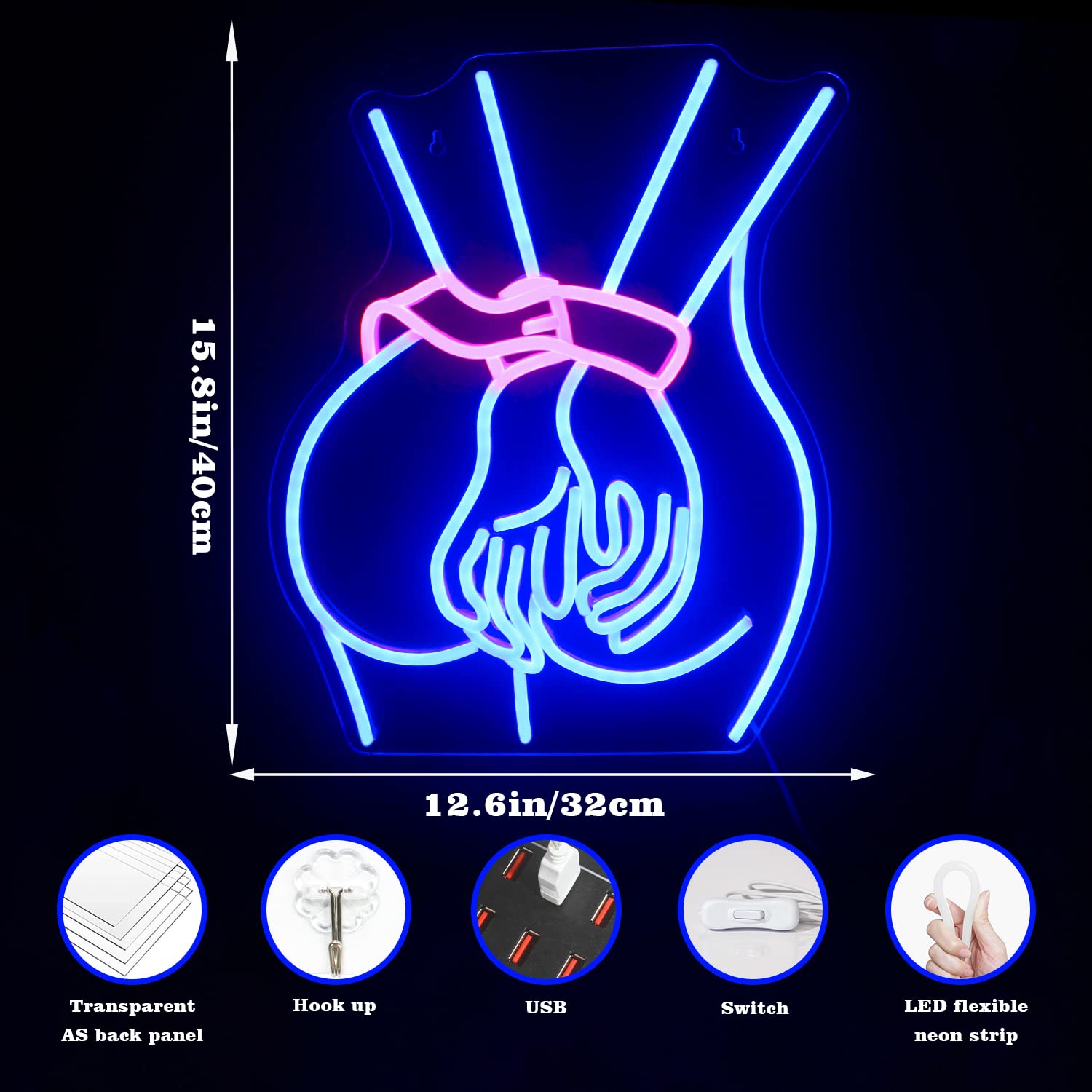 Looklight Lady Neon Sign,Neon Sign for Wall Decor,Lady Back Neon Light Up Sign,LED Sign Blue Neon Sign for Bedroom Man Cave Game Room Home Party Art Decor,Bar,Club: girls