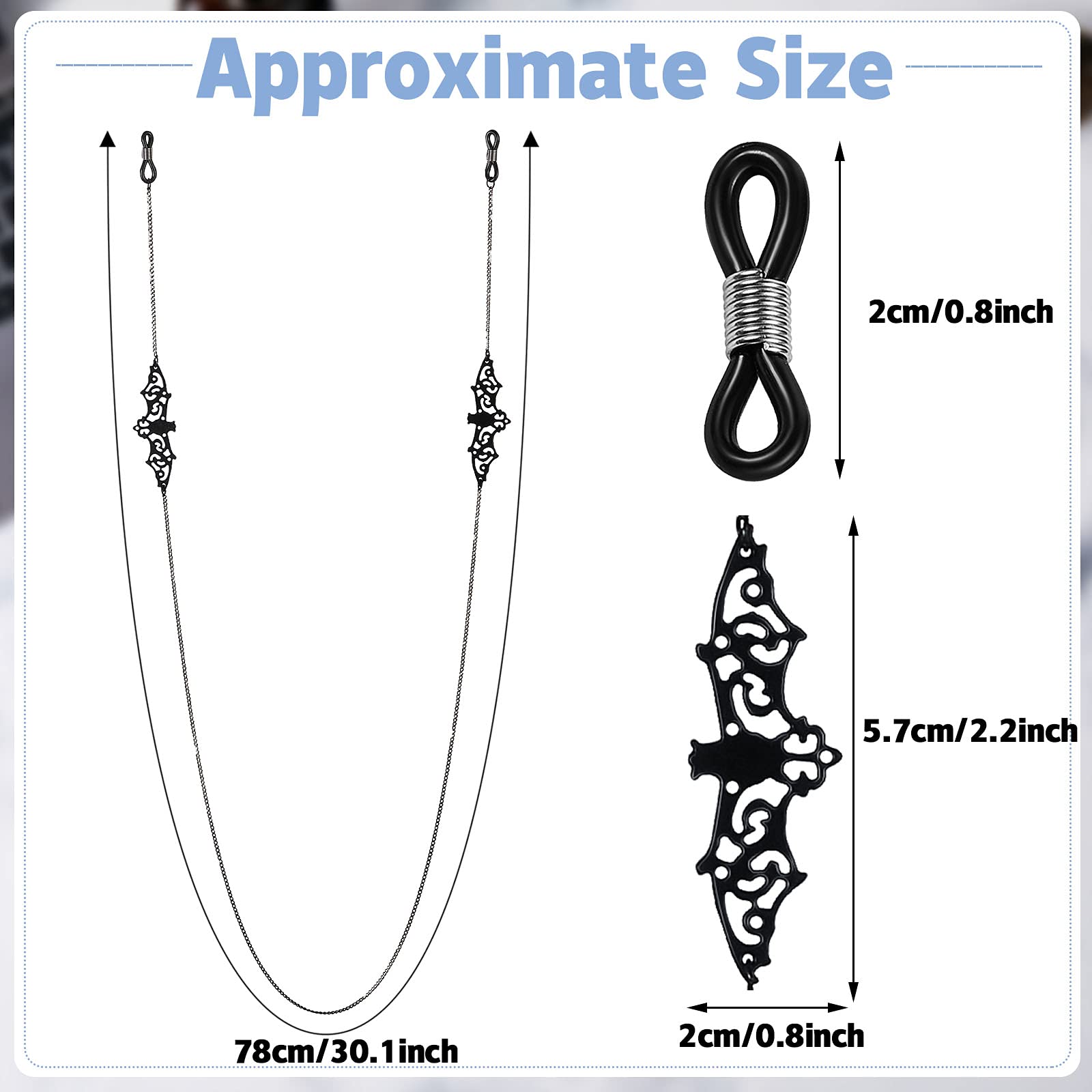 Frienda 2 Pieces Glass Chains Bat Goth Sunglasses Eyeglass Eyewear Lanyard Halloween Party Accessories for Women Men: Black