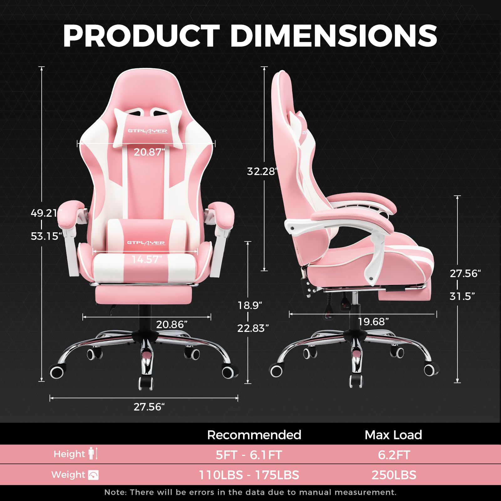 GTPLAYER Gaming Chair, Computer Chair with Footrest and Lumbar Support, Height Adjustable Game Chair with 360°-Swivel Seat and Headrest and for Office or Gaming (Faux Leather, )