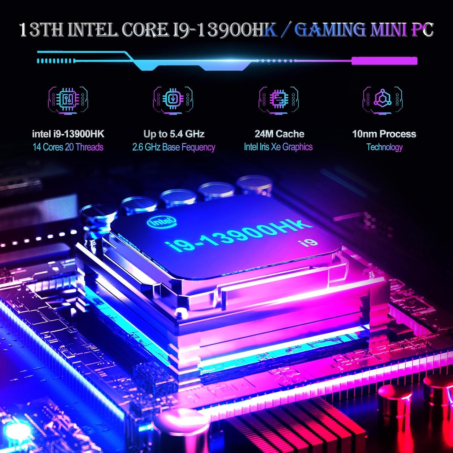 Mini PC, 13Th Gen Intel i9-13900HK Gaming PC, Nvidia RTX 4060 Graphics Mini Computers with RGB Lights, 32GB DDR5 RAM, 1TB PCIe G4x4 SSD, 2X HDMI + Type-C, 2.5G LAN, WiFi Ready, Pink