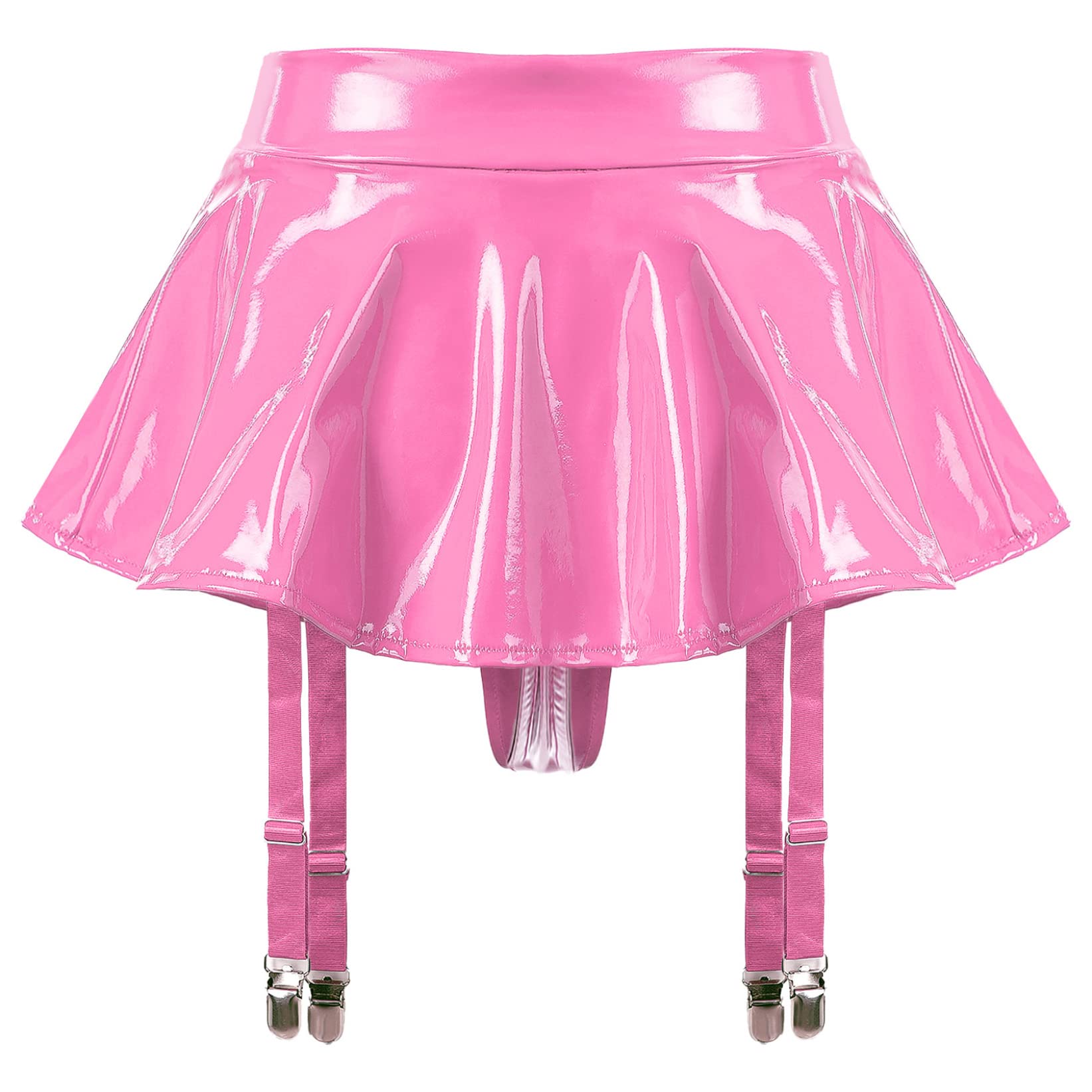 Zaldita Women's Wet Look PVC Leather Skirt Garter Belts Suspender Belt with 4 Straps Metal Clip: Small Hot Pink