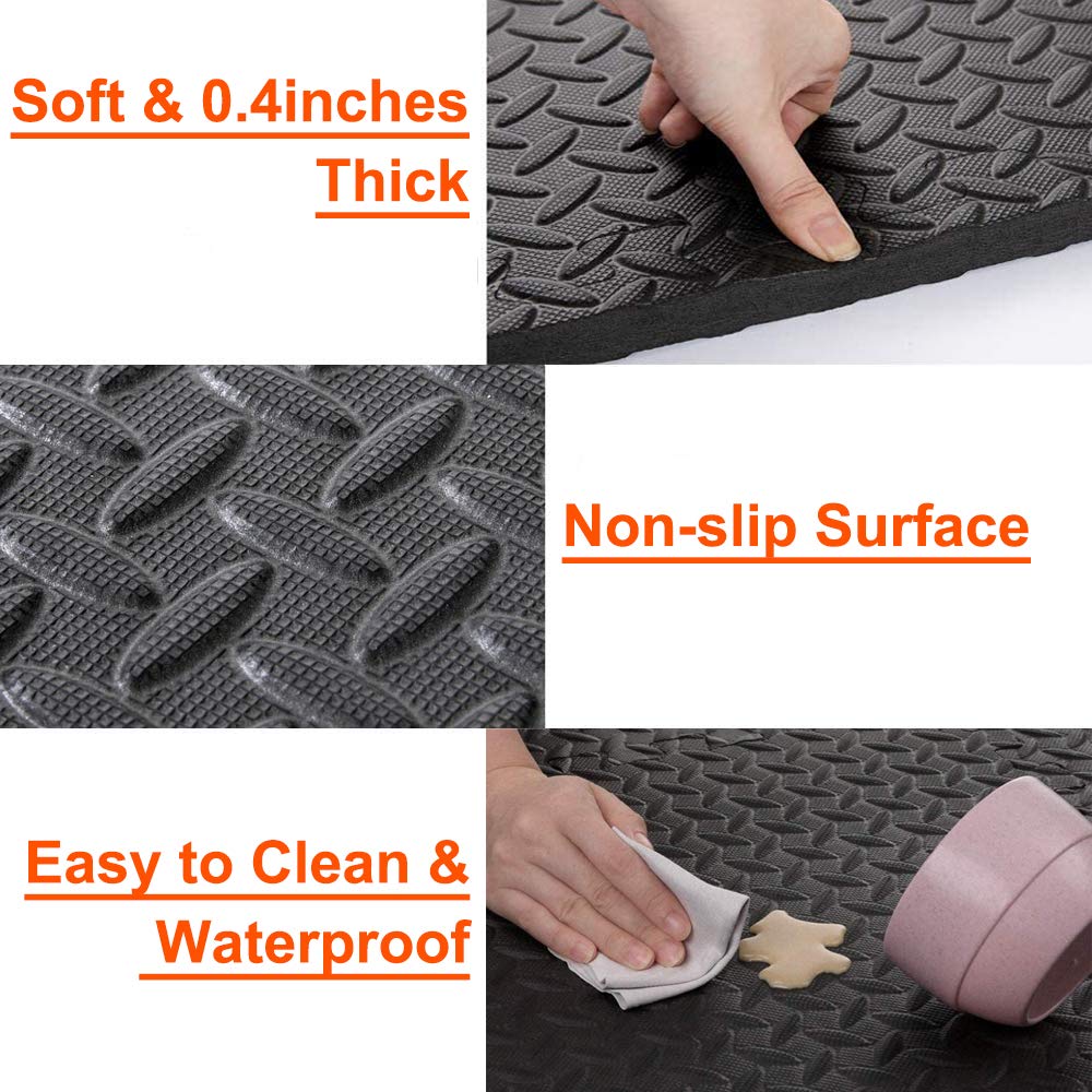 Walsai Exercise Mats Puzzle Foam Mats Gym Flooring Mat Cover 20 SQ.FT Interlocking Foam Mats with EVA Foam Floor Tiles for Home Gym Equipment Workouts Black thumbnail 5
