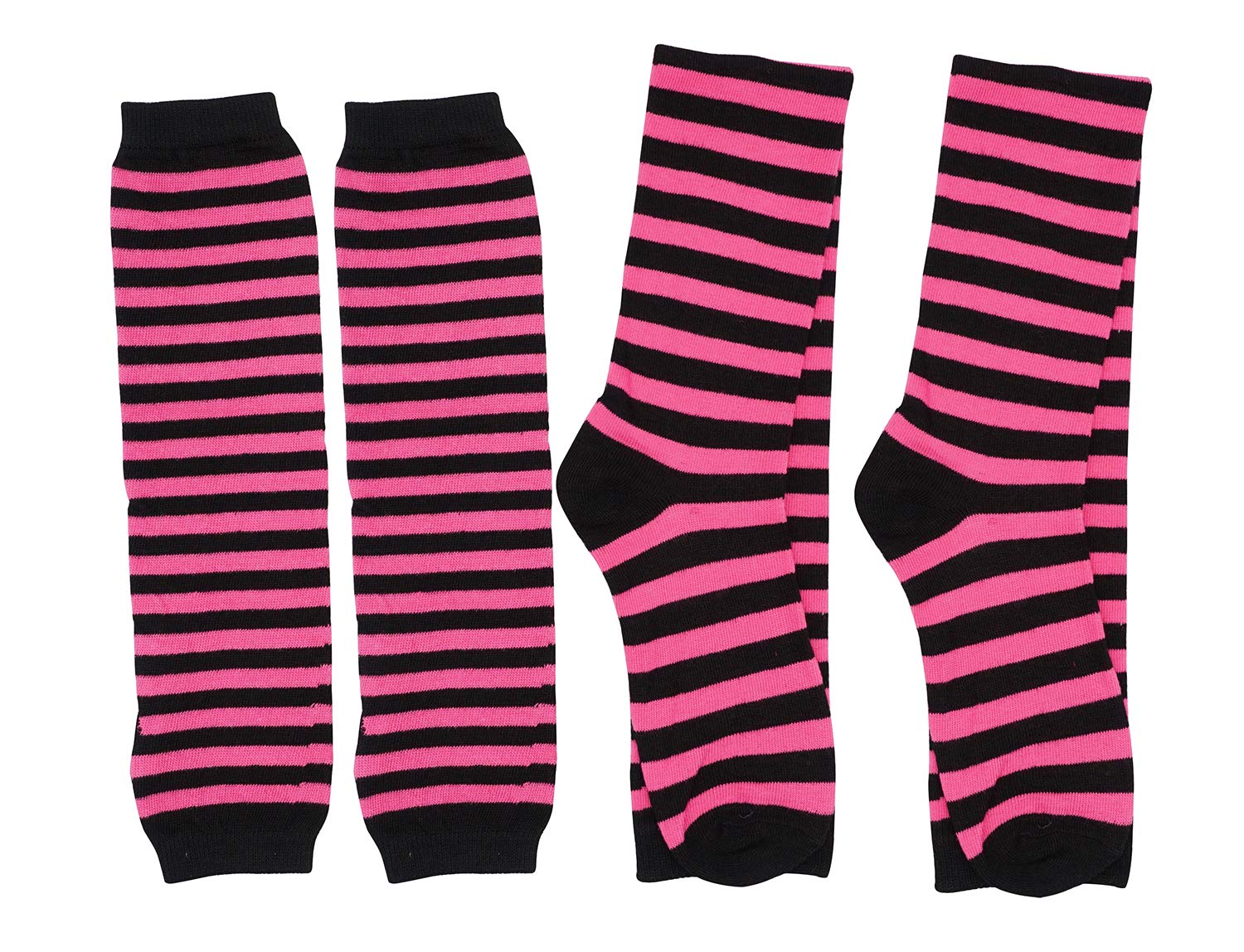 Bienvenu Womens Socks Striped Knee High Socks Arm Warmer Fingerless Gloves Set: Fuchsia