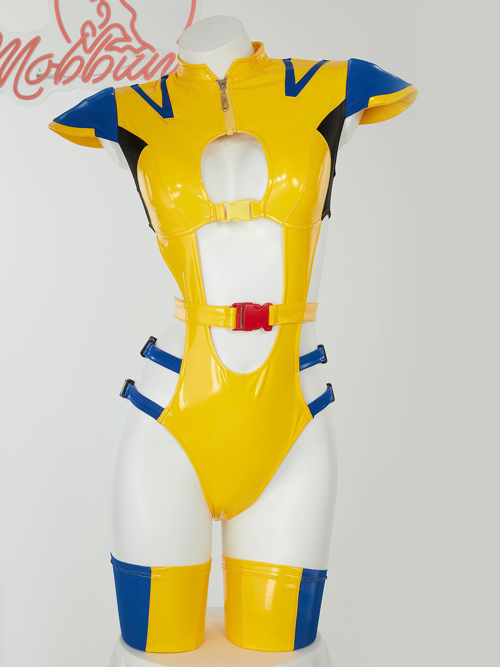 Mobbunny Cosplay Costume for Women Movie Derivative Sexy Lingerie Set Bodycon Outfit Cutout Bodysuit with Gloves Mask: Small