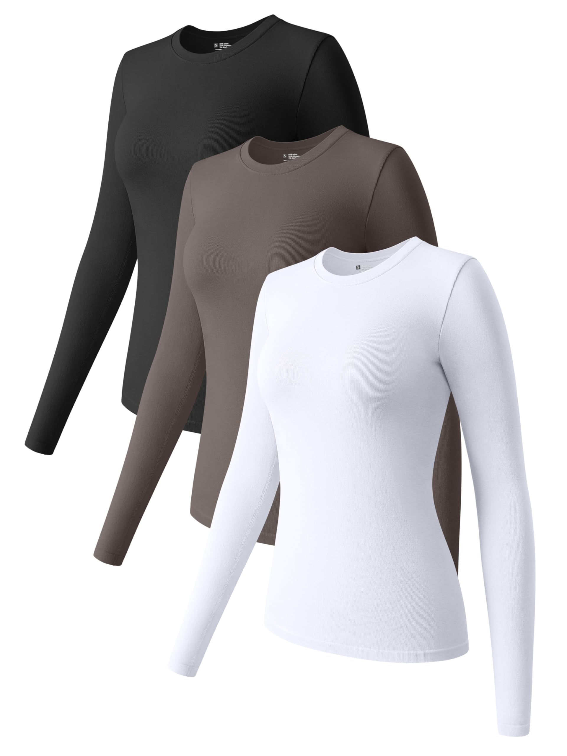OQQ Womens 3 Piece Long Sleeve Tops Crew Neck Stretch Fitted Underscrubs Layer Tee Shirts 2025 Casual Outfits